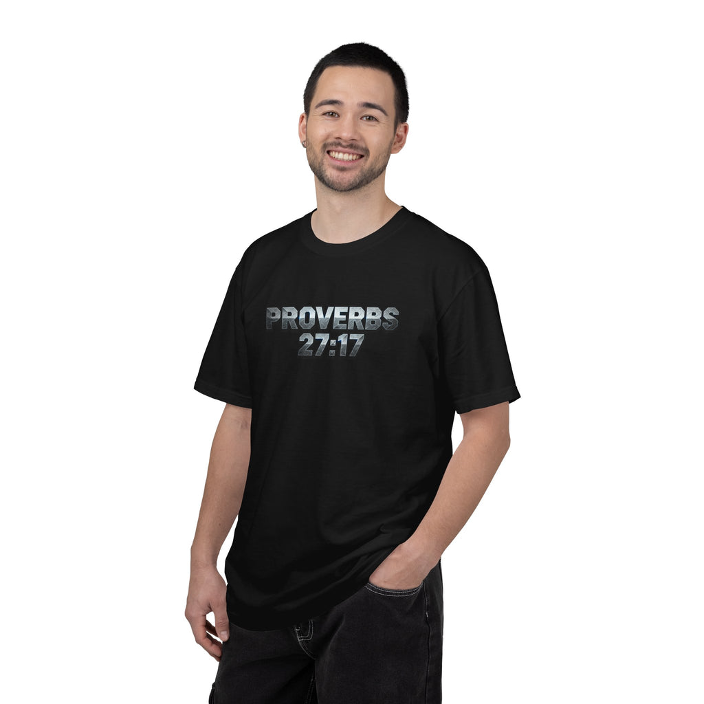 Proverbs 27:17 T-Shirt — "As Iron Sharpens Iron" Christian Faith Tee
