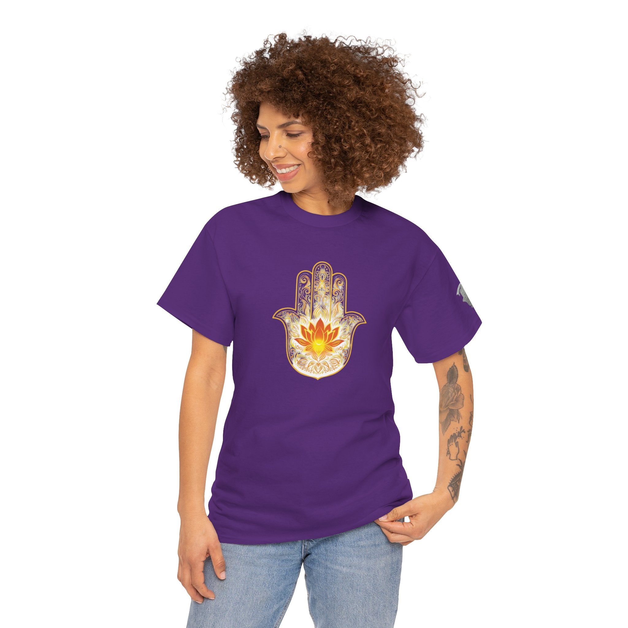 Hamsa Lotus T-Shirt — Spiritual Protection T-Shirt with Lotus and Hamsa Design