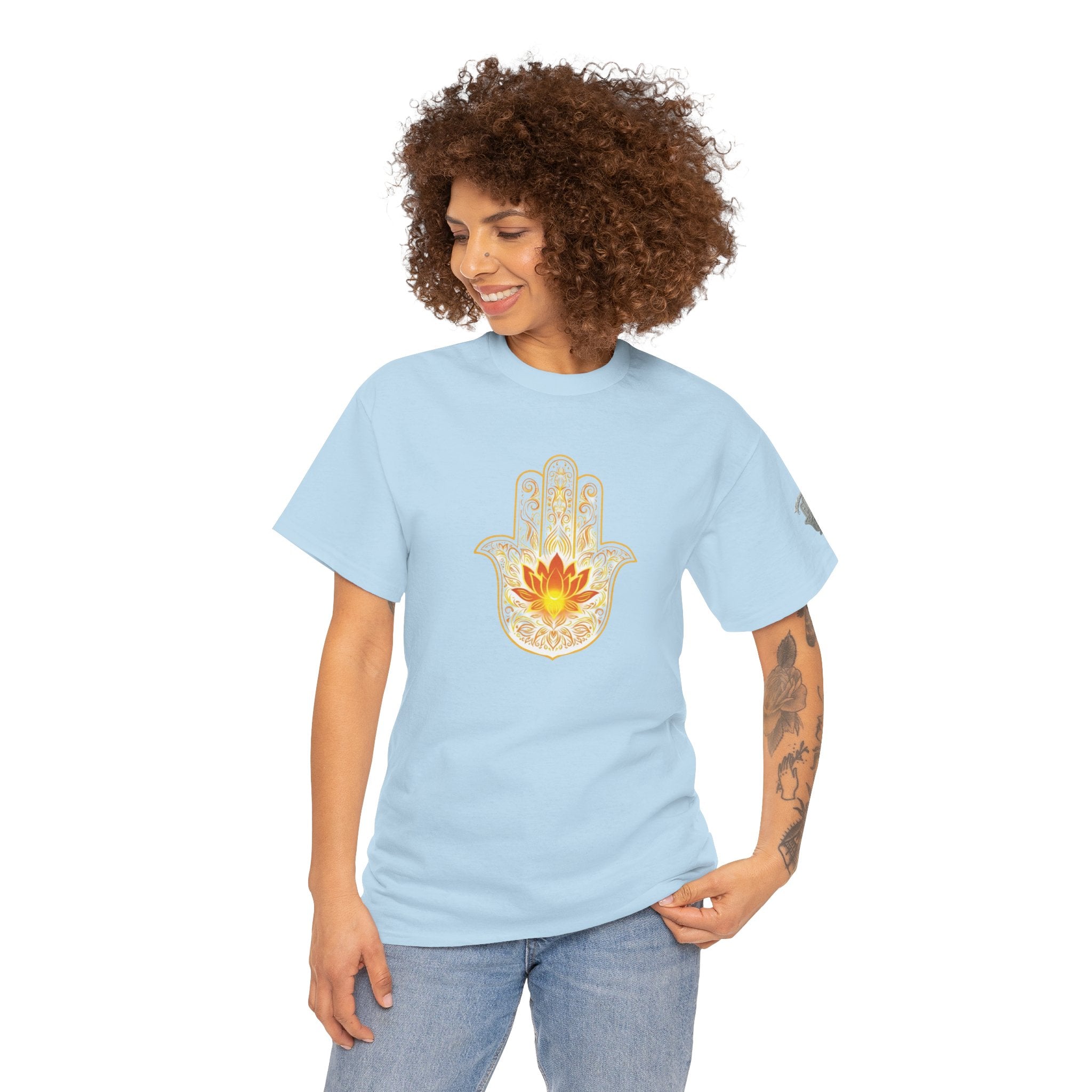 Hamsa Lotus T-Shirt — Spiritual Protection T-Shirt with Lotus and Hamsa Design