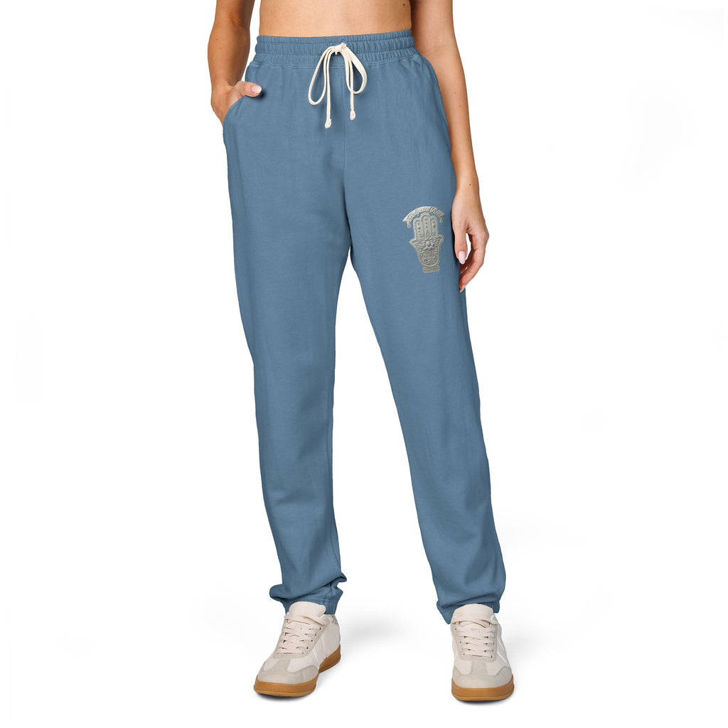Fleece Sweatpants — Olive Relaxed Joggers with Chest Graphic