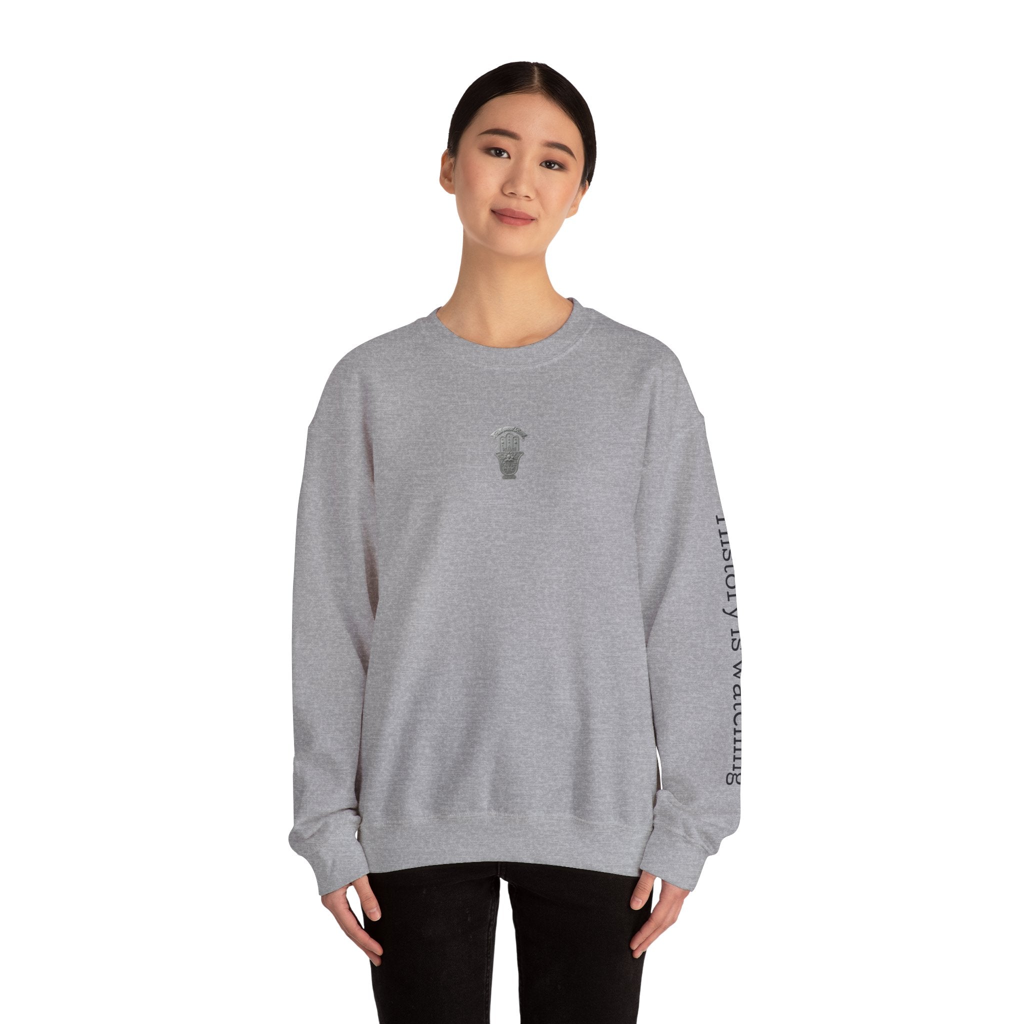 "MAKE YOUR MARK" Colorful Back Print, Sleeve Script Crewneck Sweatshirt