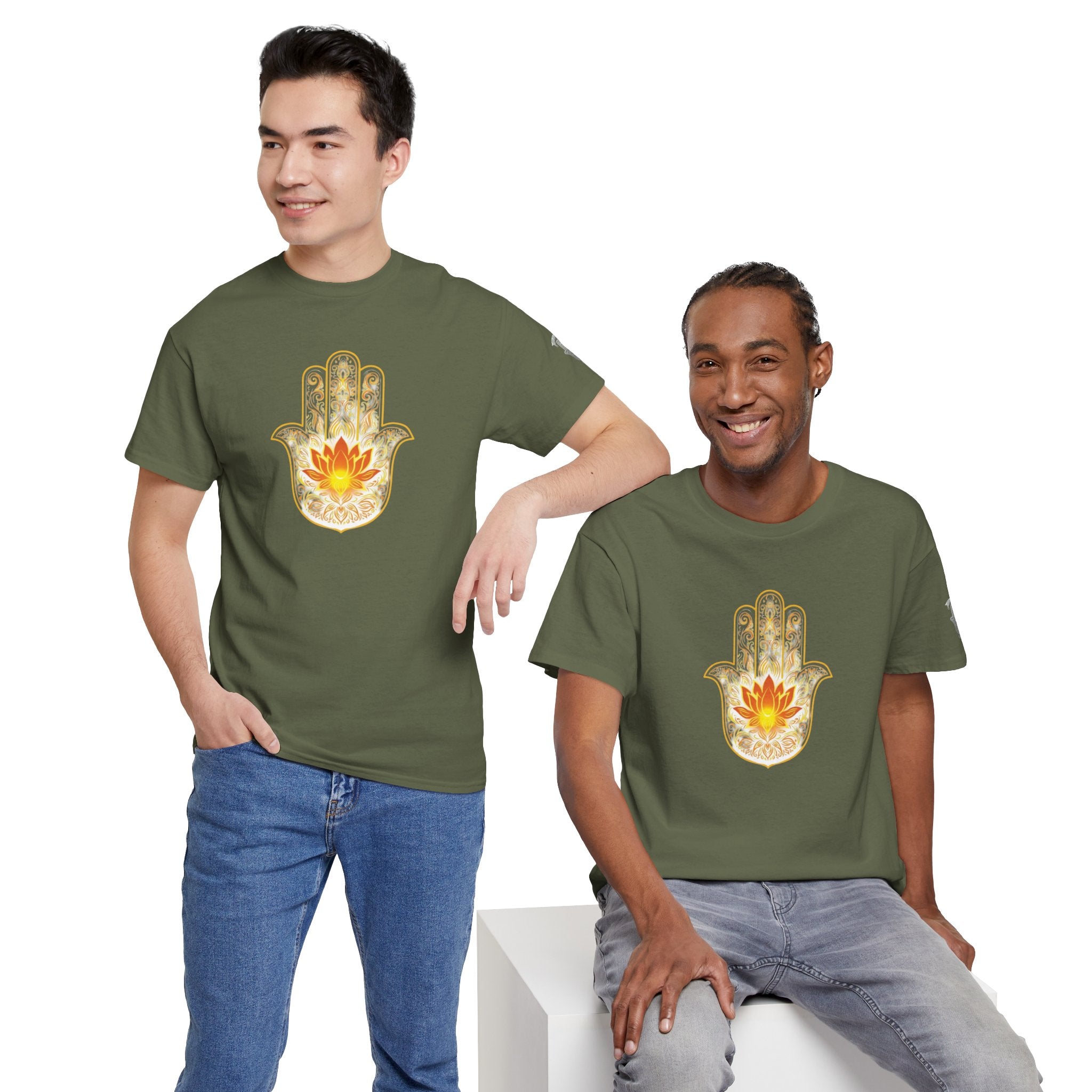 Hamsa Lotus T-Shirt — Spiritual Protection T-Shirt with Lotus and Hamsa Design