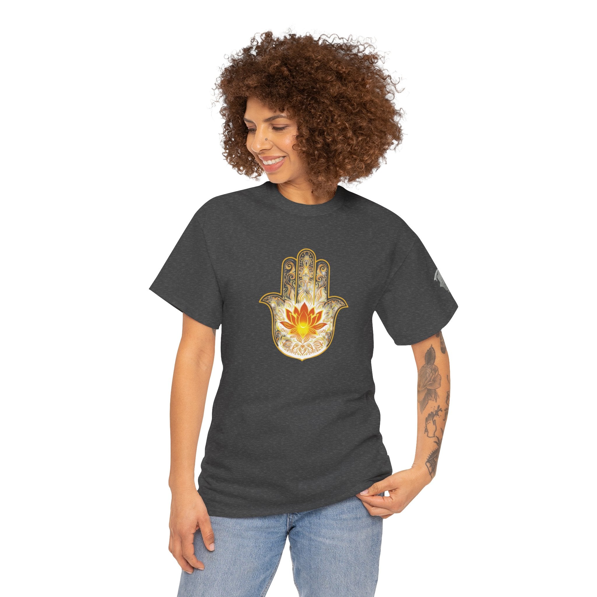 Hamsa Lotus T-Shirt — Spiritual Protection T-Shirt with Lotus and Hamsa Design