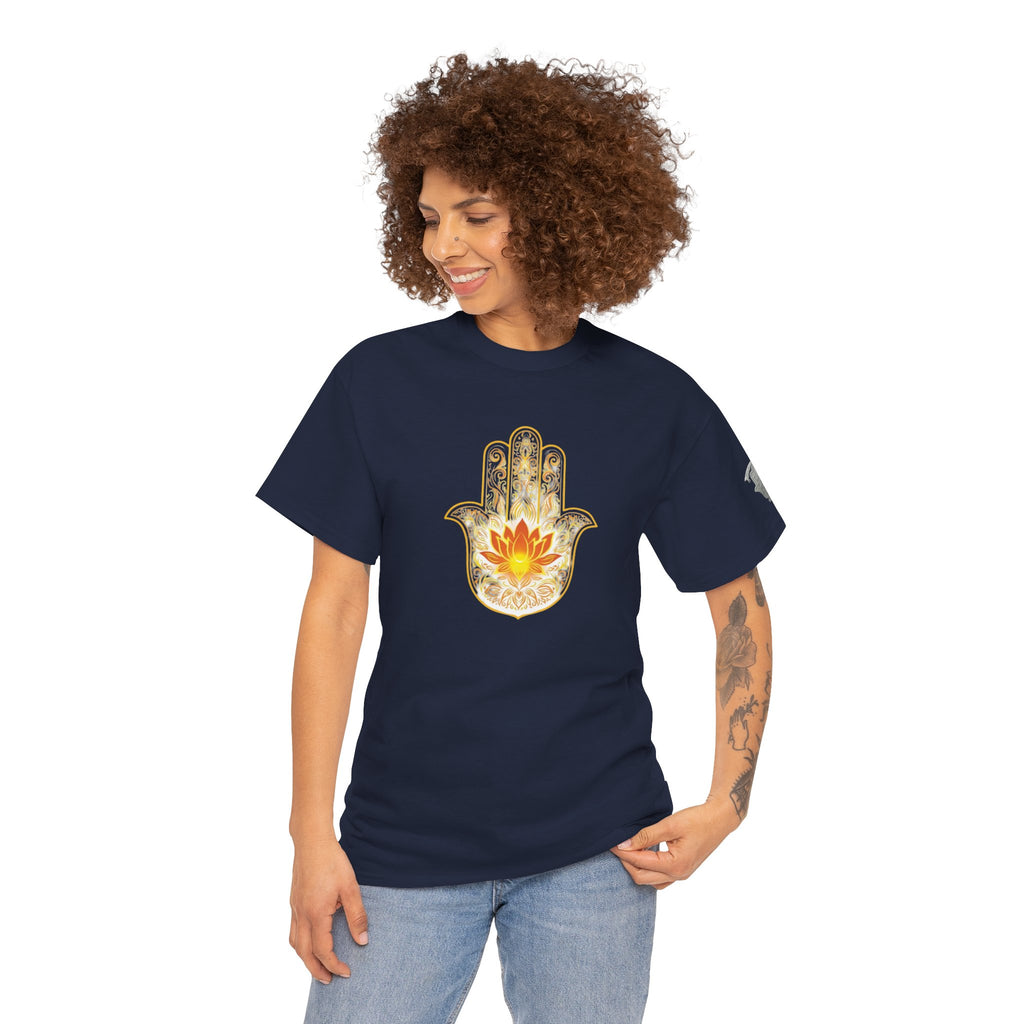 Hamsa Lotus T-Shirt — Spiritual Protection T-Shirt with Lotus and Hamsa Design