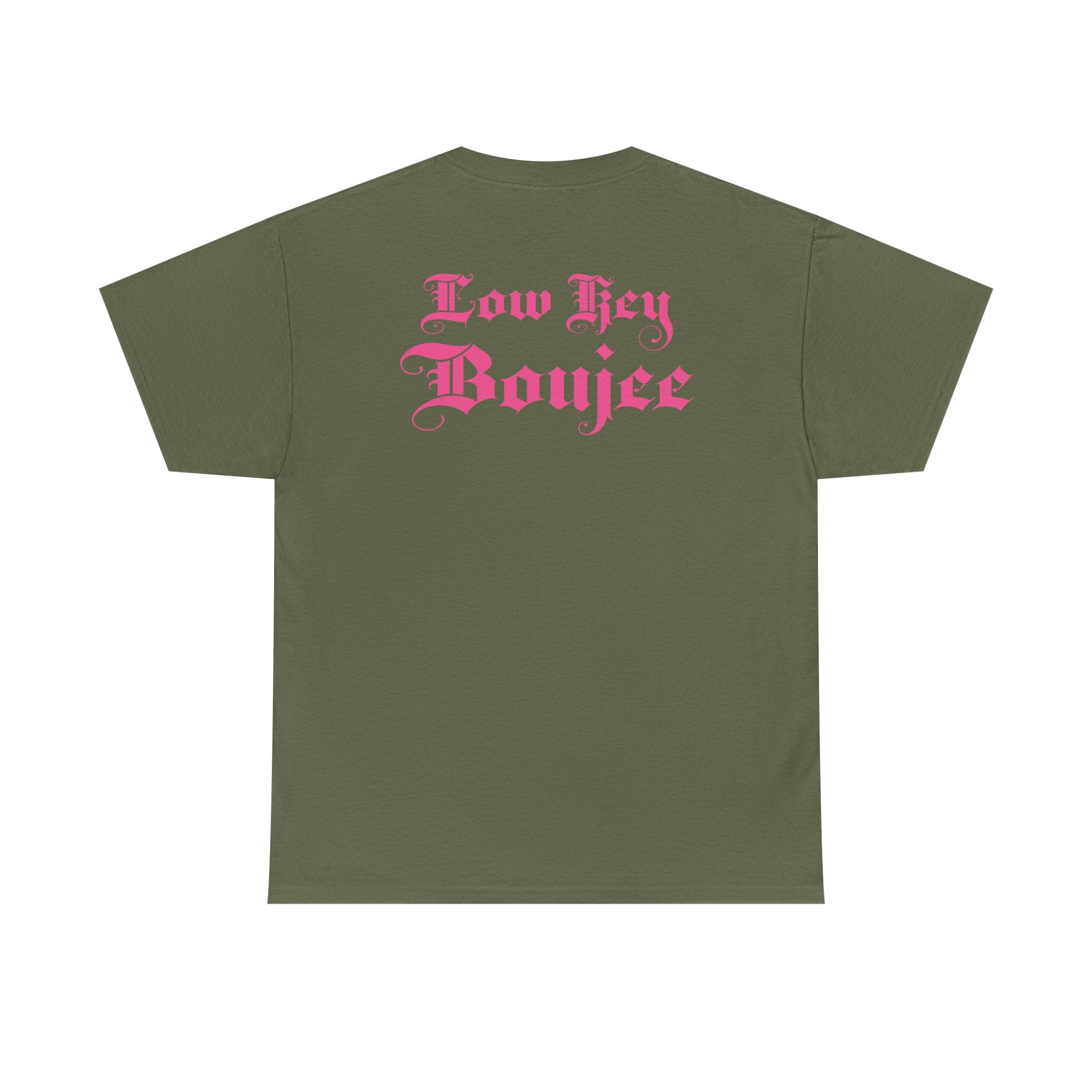Low Key Boujee Graphic Tee — Pink Gothic Back Print