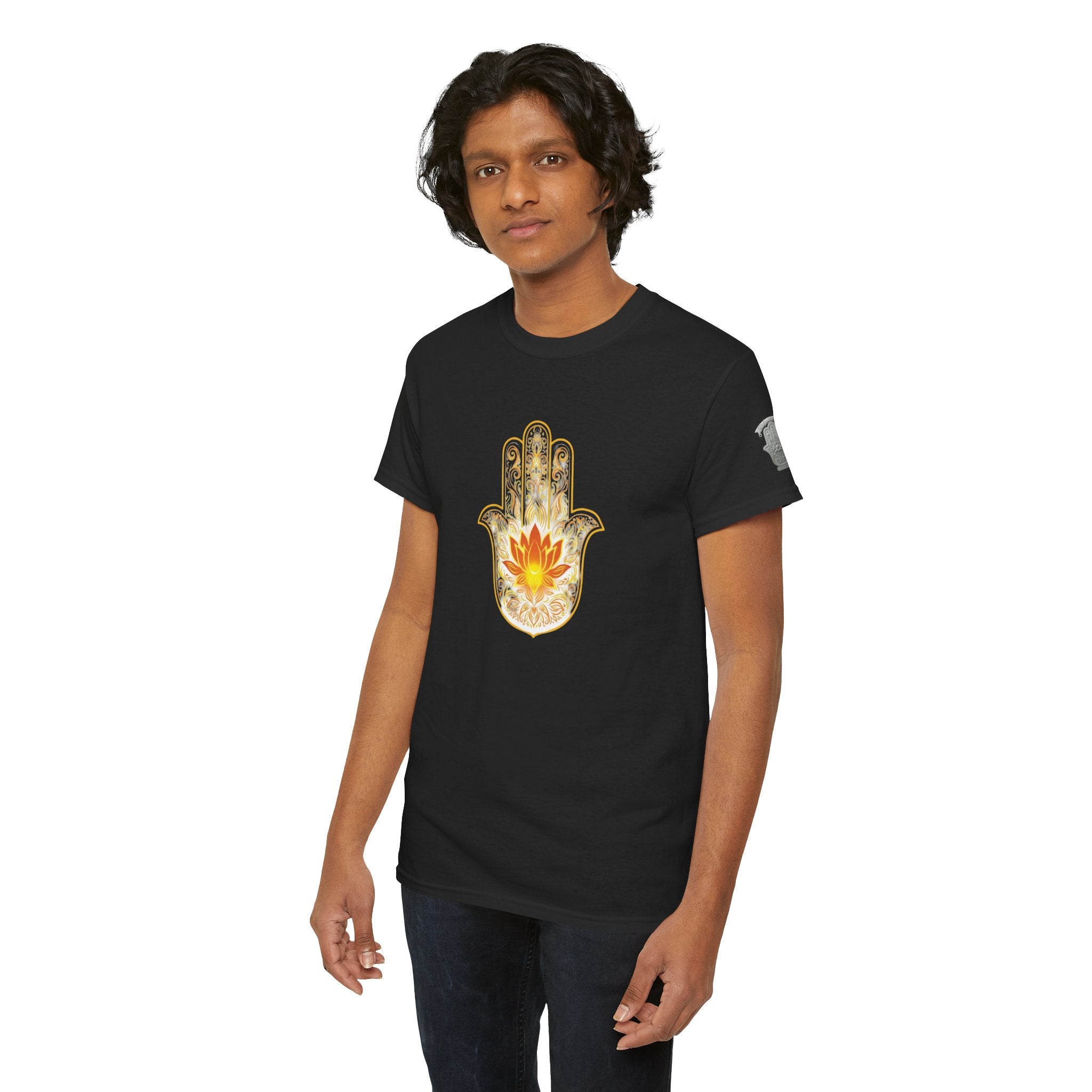 Hamsa Lotus T-Shirt — Spiritual Protection T-Shirt with Lotus and Hamsa Design