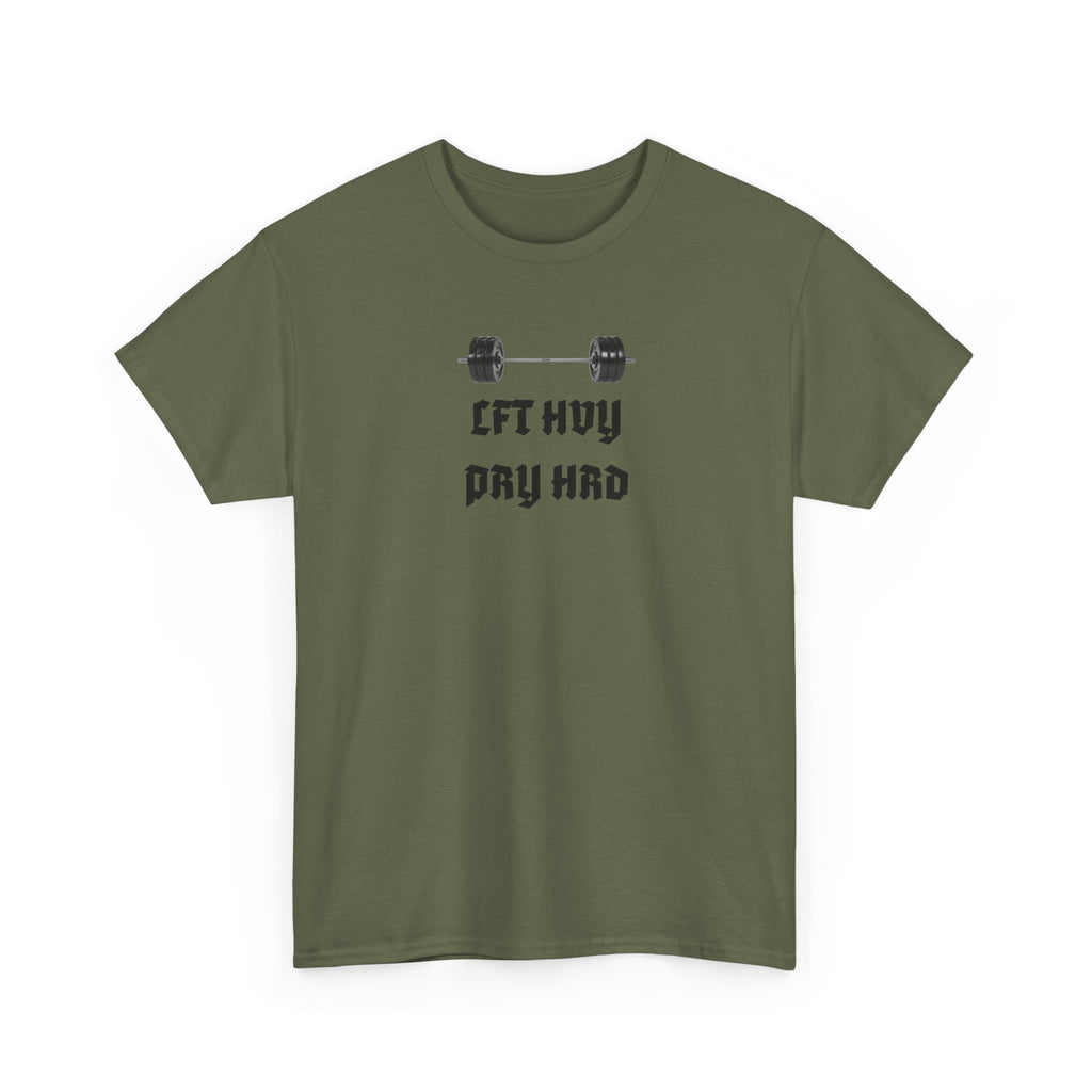 Gym Tee — "Lift Heavy, Pray Hard" Barbell Workout T-Shirt