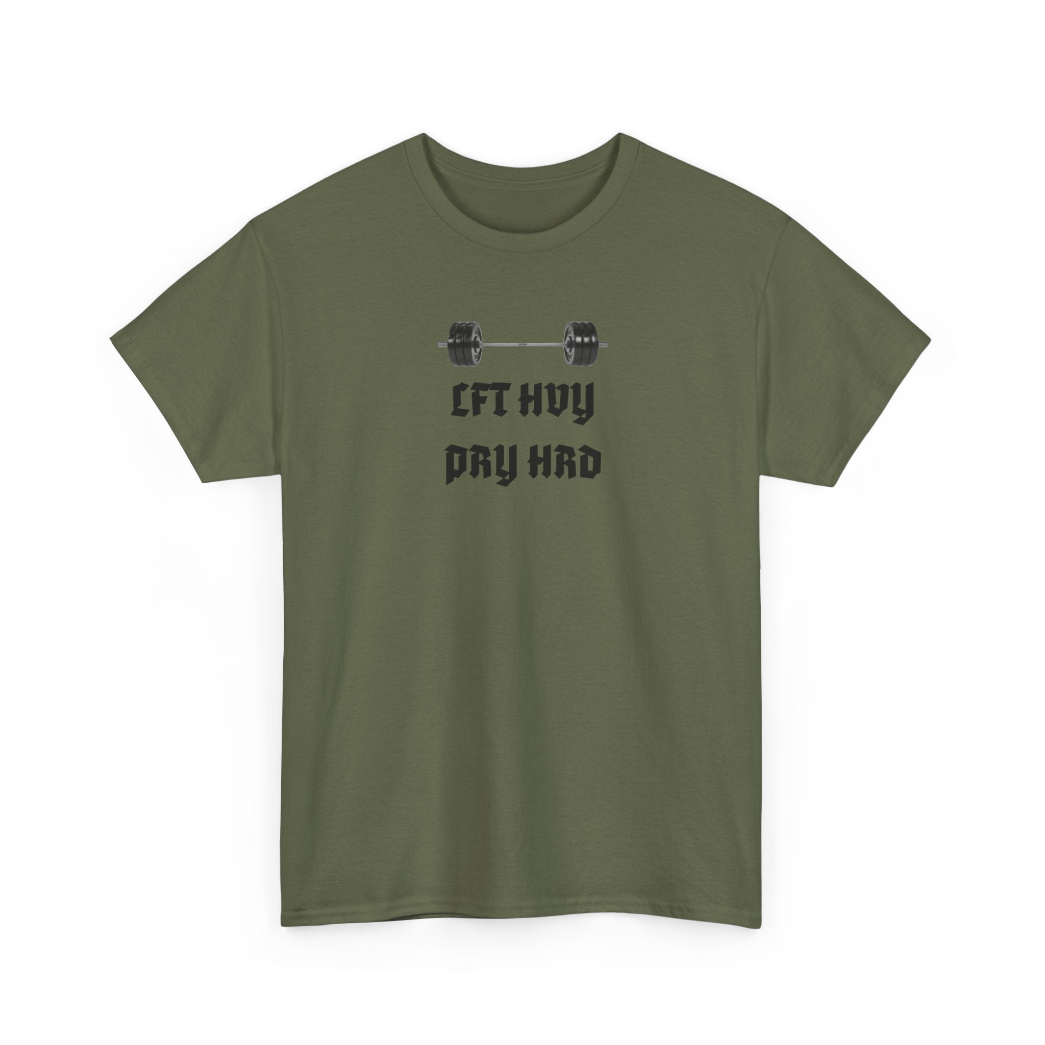 Gym Tee — "Lift Heavy, Pray Hard" Barbell Workout T-Shirt
