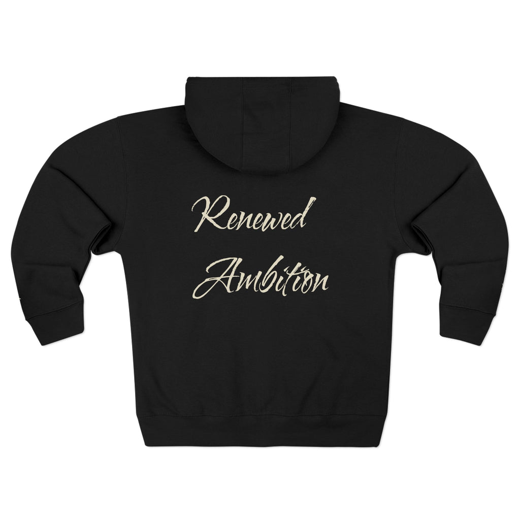 Renewed Ambition Zip Hoodie — Inspirational Script Back Design