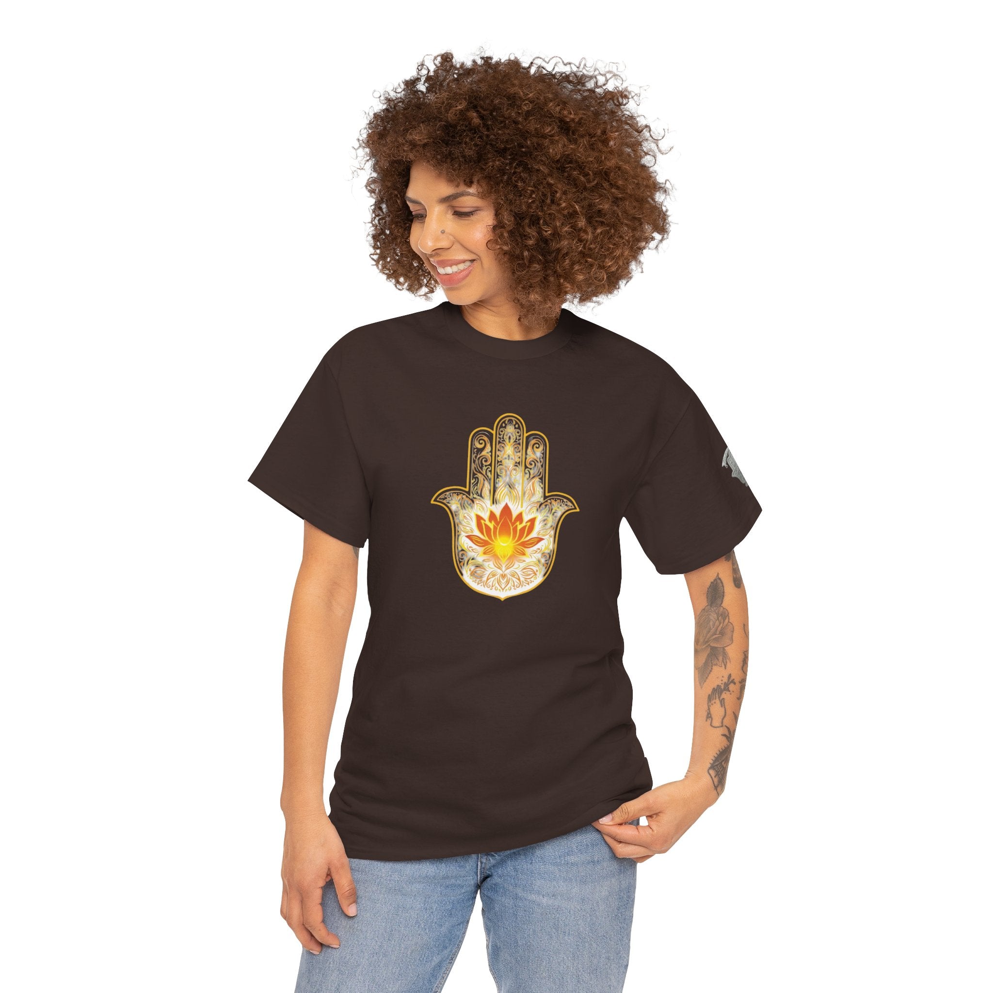 Hamsa Lotus T-Shirt — Spiritual Protection T-Shirt with Lotus and Hamsa Design