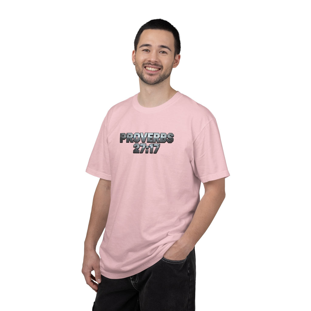 Proverbs 27:17 T-Shirt — "As Iron Sharpens Iron" Christian Faith Tee