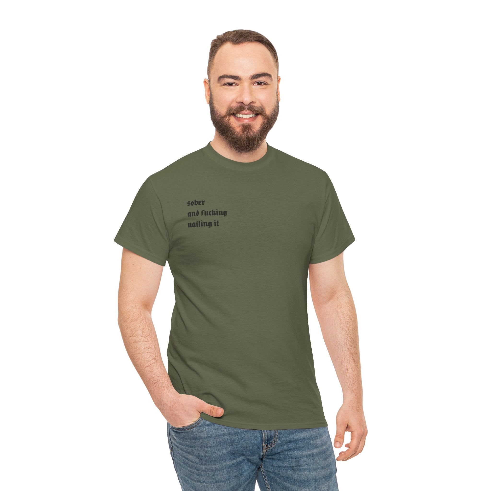 "Sober and F***ing Nailing It" Minimalist Recovery T-Shirt