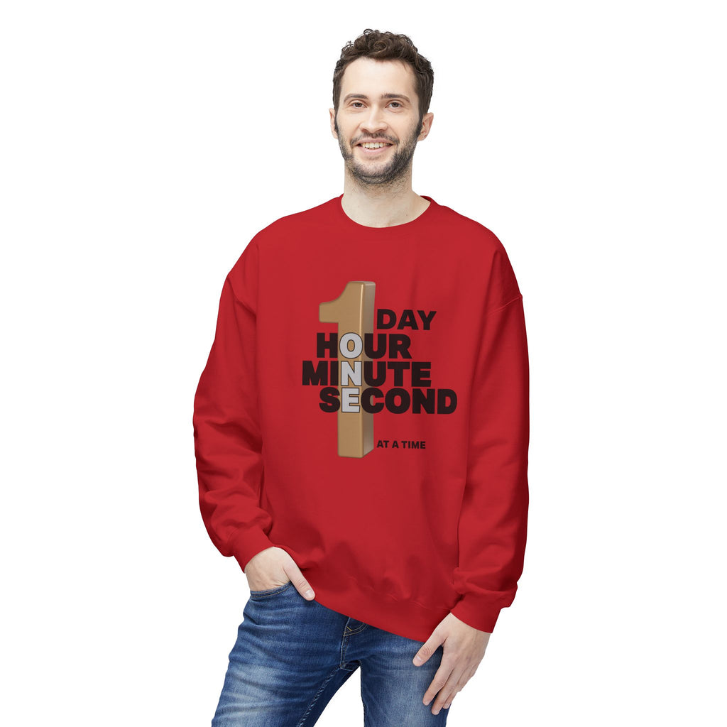 One Day, One Hour, One Minute, One Second Crewneck Sweatshirt – Inspirational Time-At-A-Time Graphic
