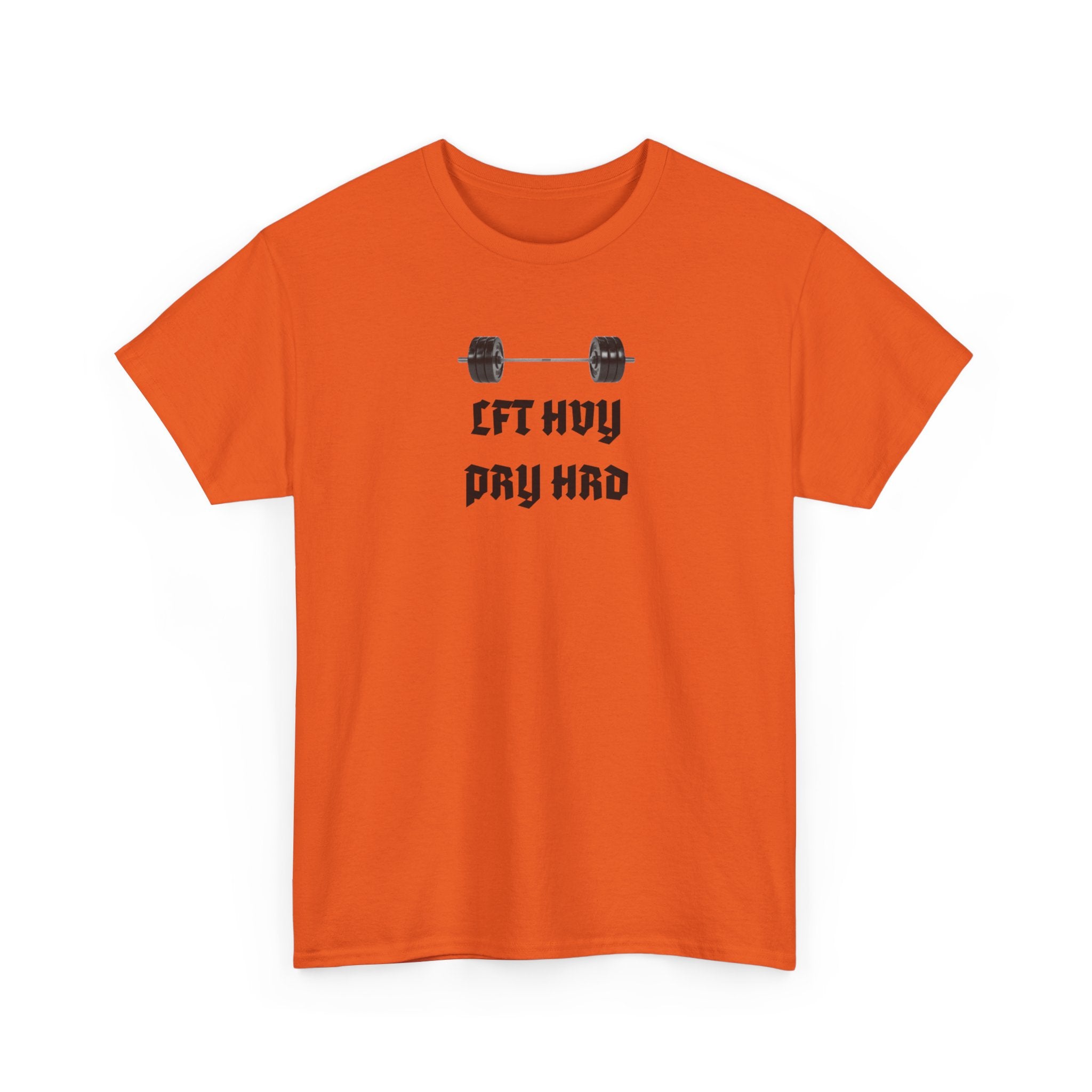 Gym Tee — "Lift Heavy, Pray Hard" Barbell Workout T-Shirt
