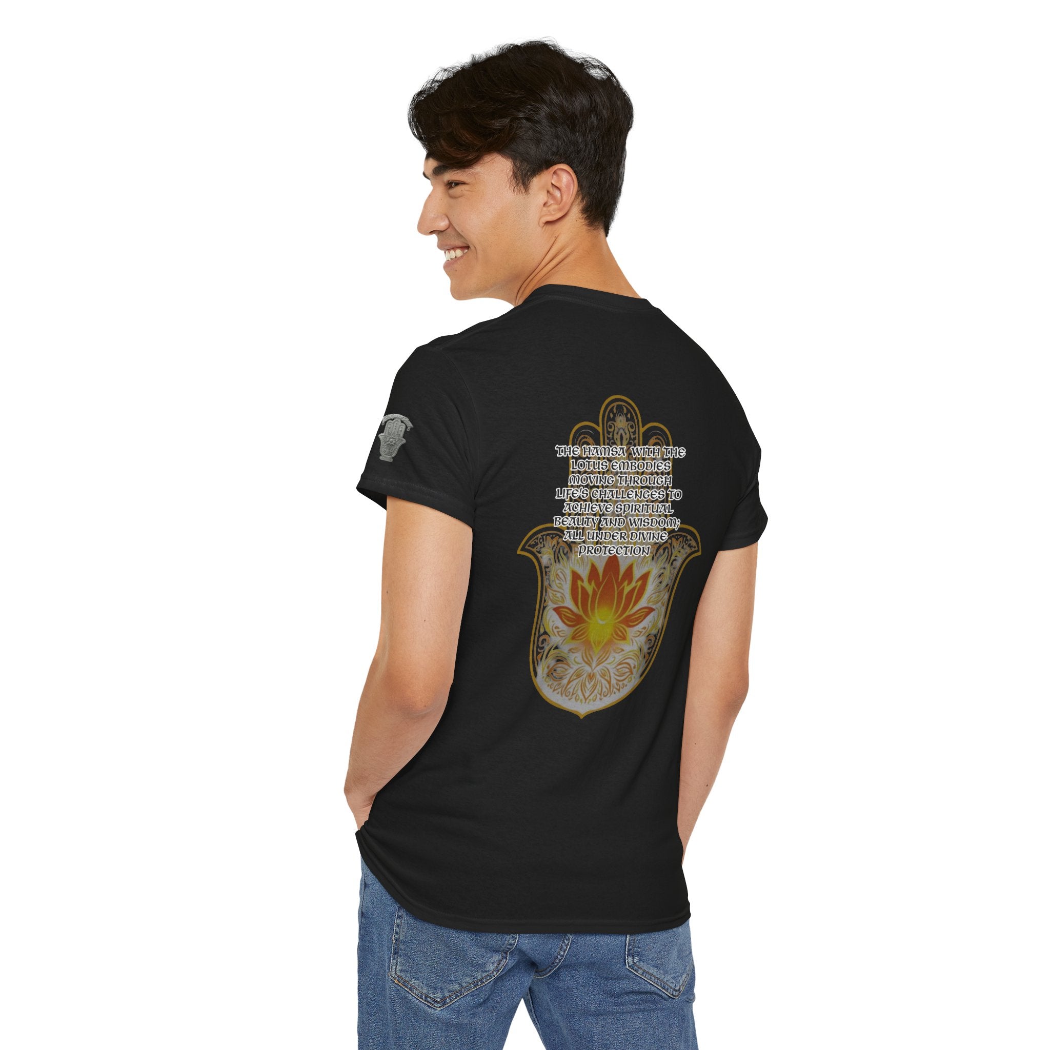 Hamsa Lotus T-Shirt — Spiritual Protection T-Shirt with Lotus and Hamsa Design