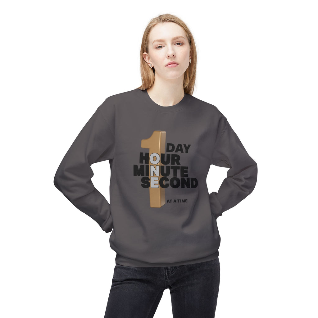 One Day, One Hour, One Minute, One Second Crewneck Sweatshirt – Inspirational Time-At-A-Time Graphic