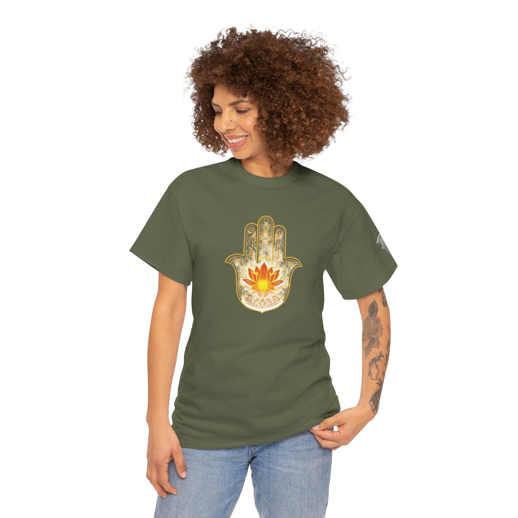 Hamsa Lotus T-Shirt — Spiritual Protection T-Shirt with Lotus and Hamsa Design