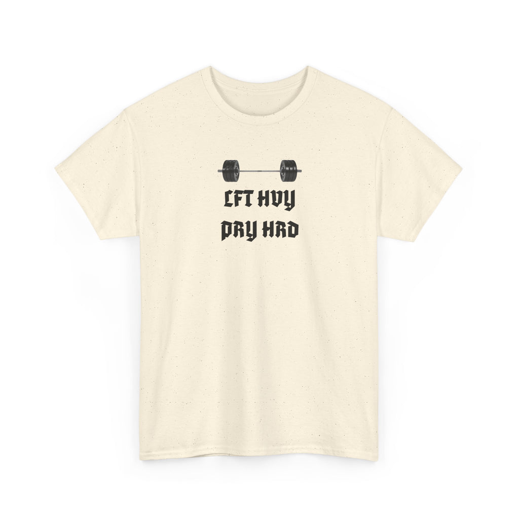 Gym Tee — "Lift Heavy, Pray Hard" Barbell Workout T-Shirt