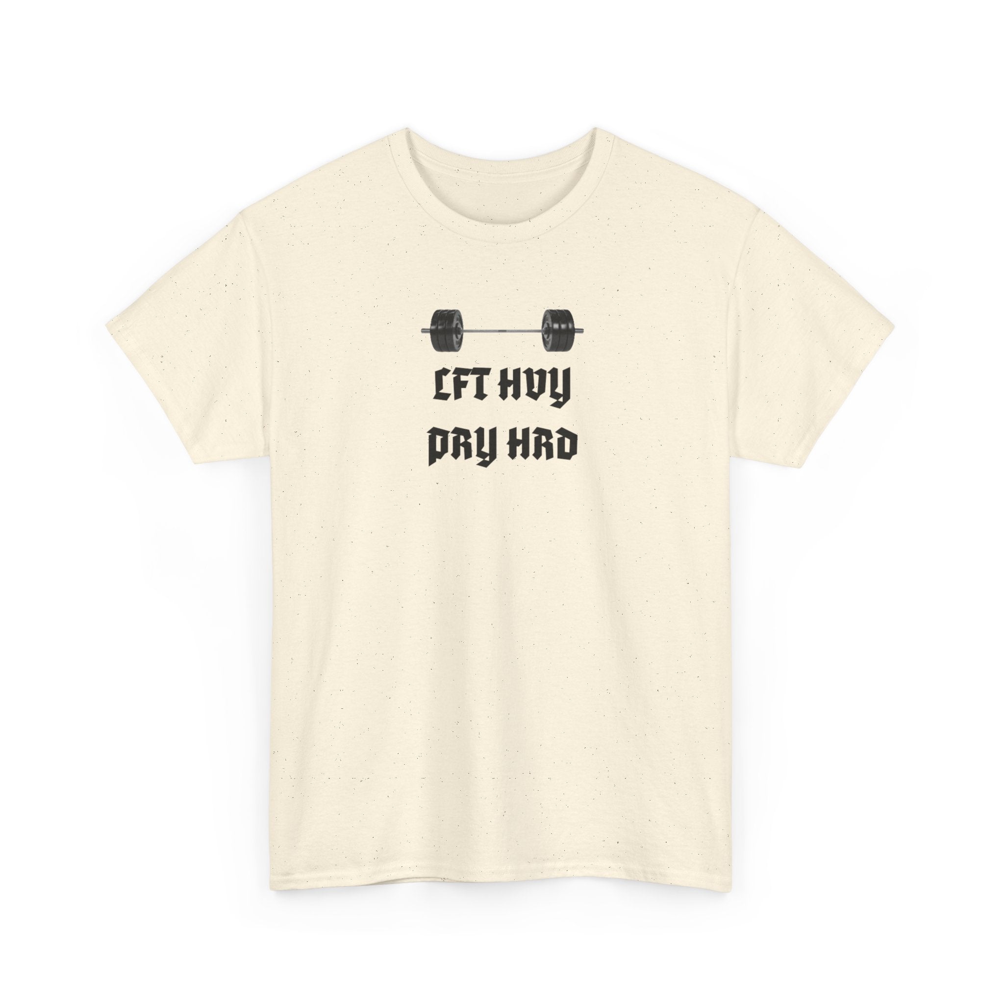 Gym Tee — "Lift Heavy, Pray Hard" Barbell Workout T-Shirt