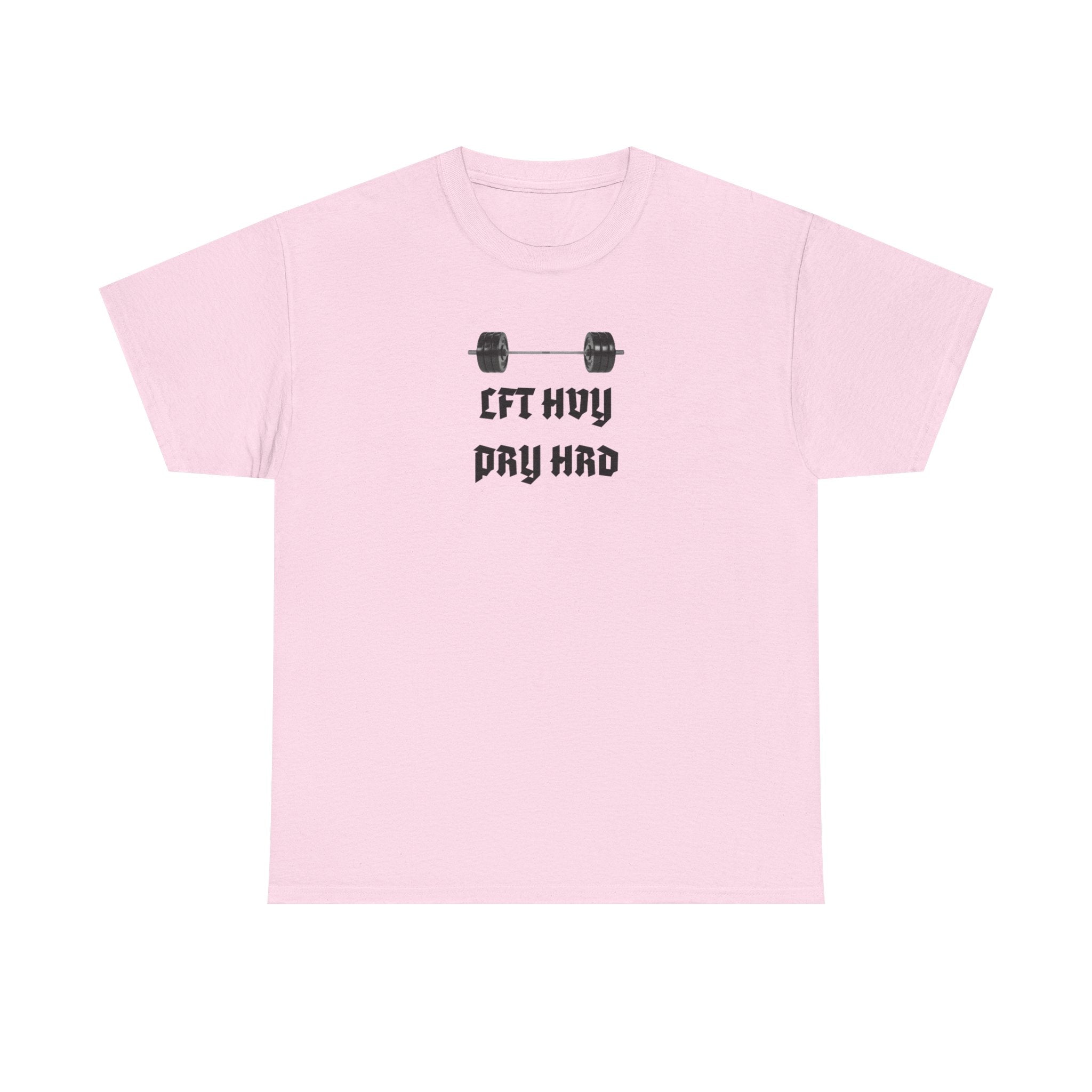 Gym Tee — "Lift Heavy, Pray Hard" Barbell Workout T-Shirt