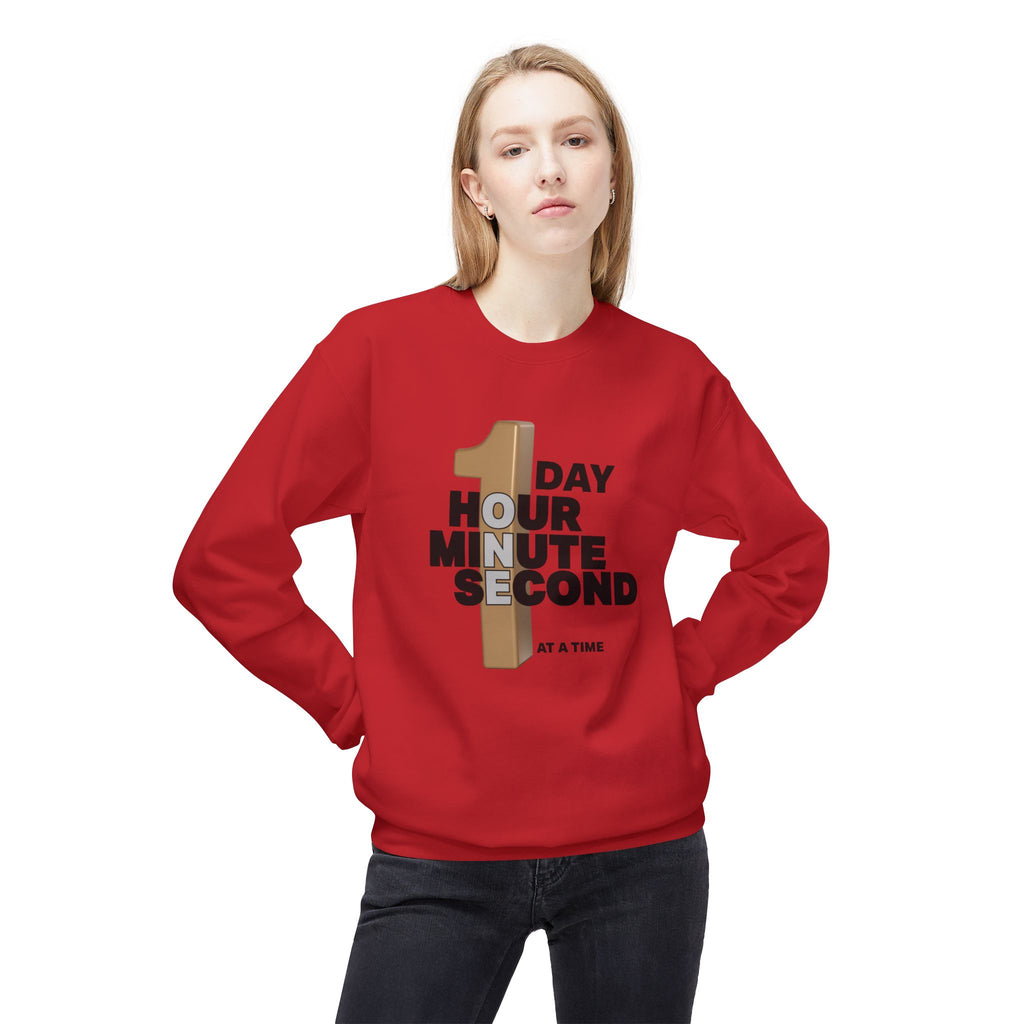 One Day, One Hour, One Minute, One Second Crewneck Sweatshirt – Inspirational Time-At-A-Time Graphic
