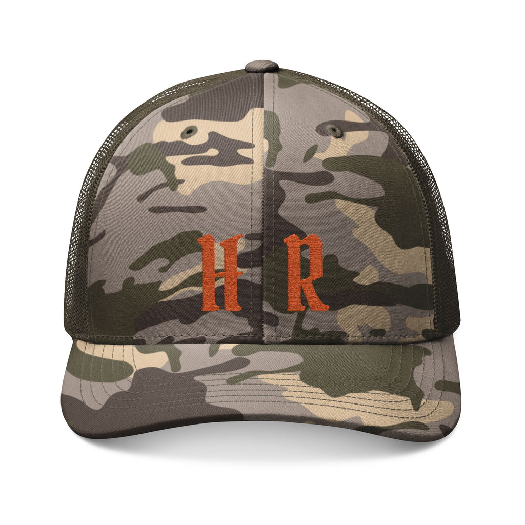 Camouflage Trucker Hat — Embroidered Orange Initials (HR)