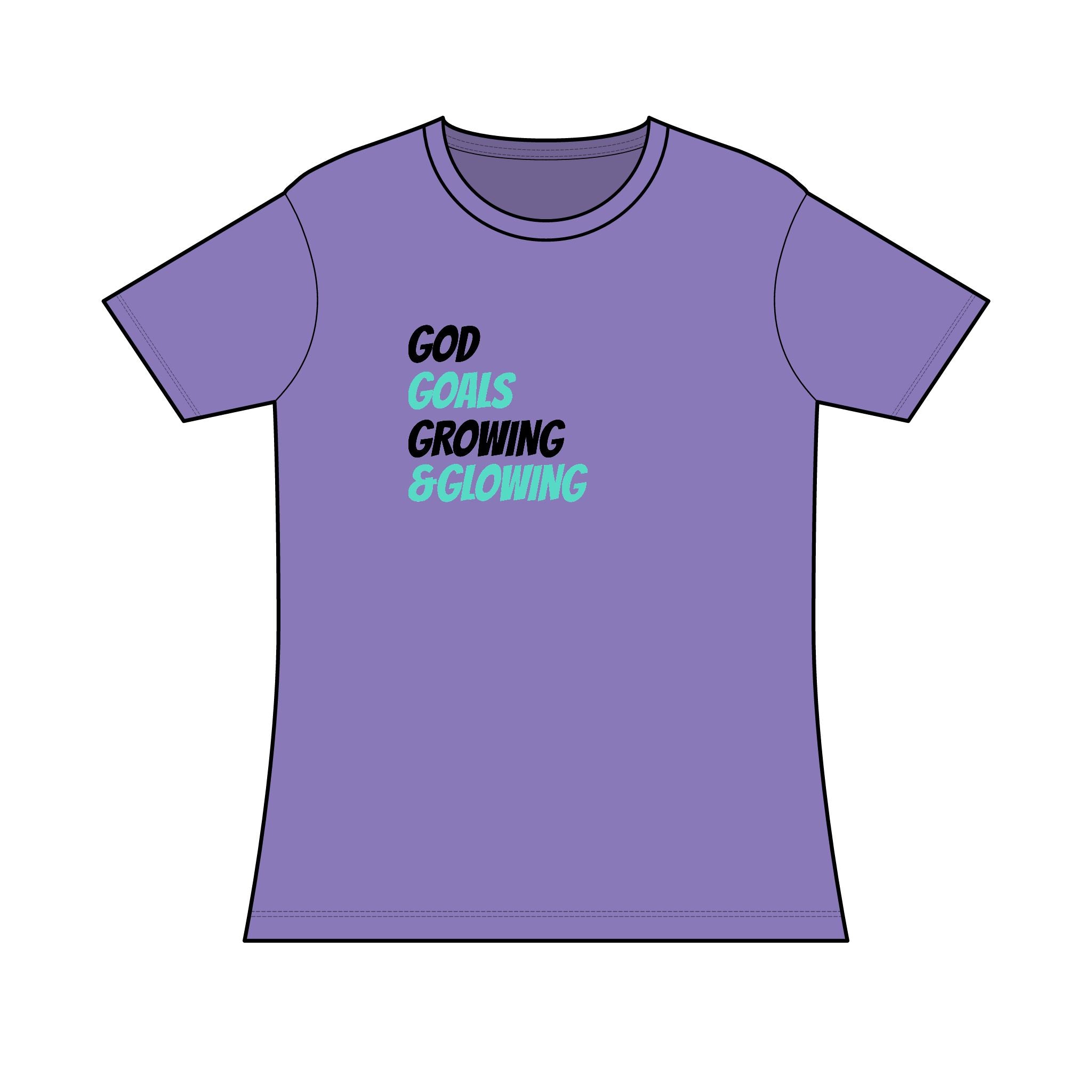 Women’s Tee — "God Goals Growing & Glowing" Inspirational Christian T-Shirt
