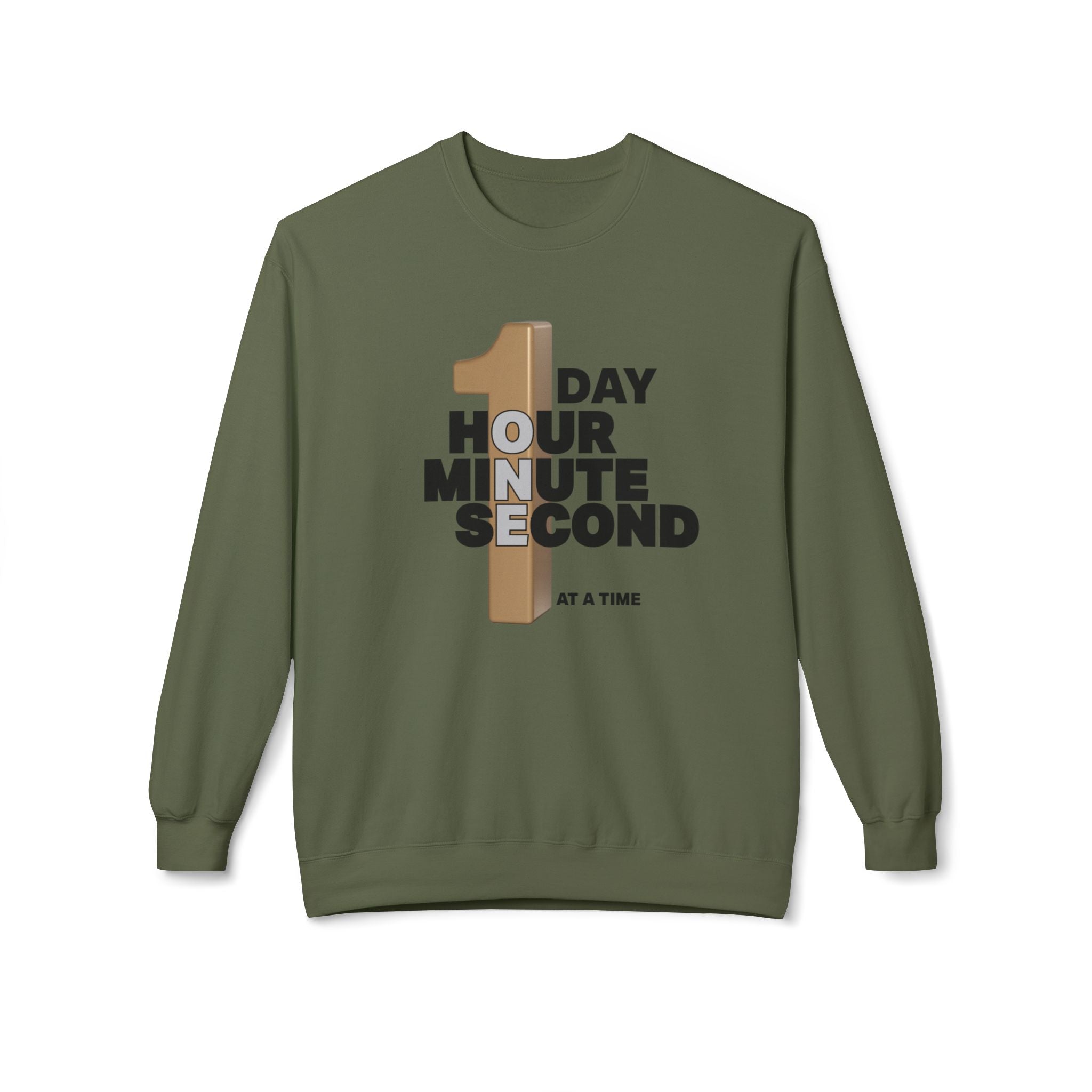 One Day, One Hour, One Minute, One Second Crewneck Sweatshirt – Inspirational Time-At-A-Time Graphic