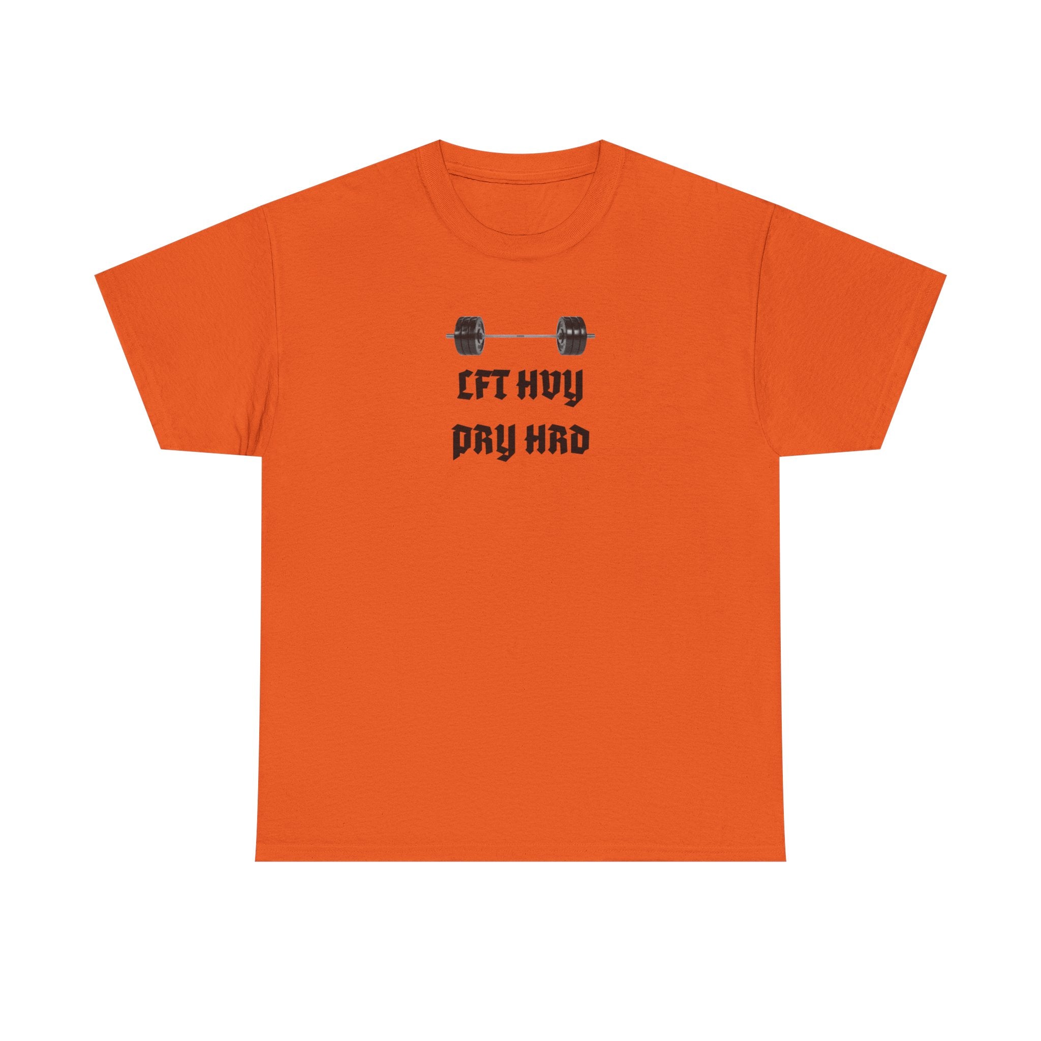 Gym Tee — "Lift Heavy, Pray Hard" Barbell Workout T-Shirt
