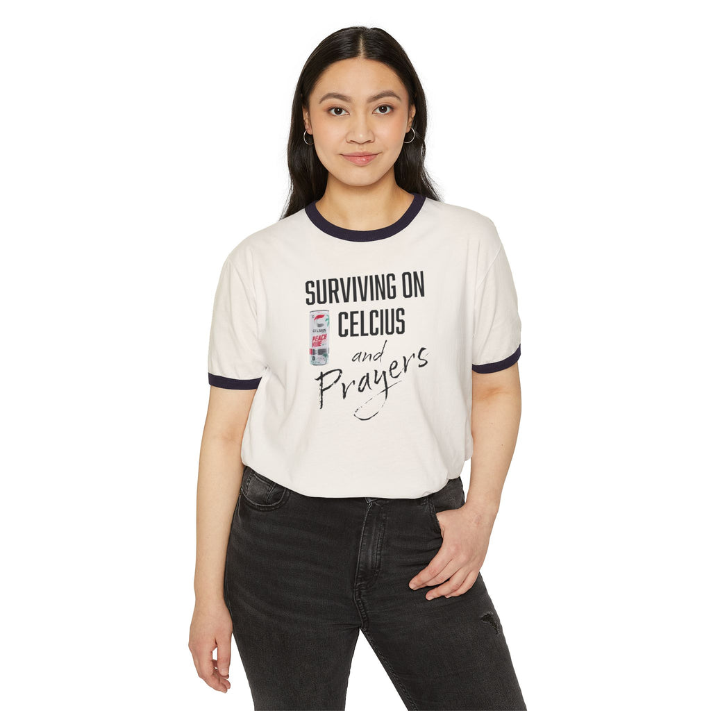 Surviving on Celsius and Prayers Ringer T-Shirt