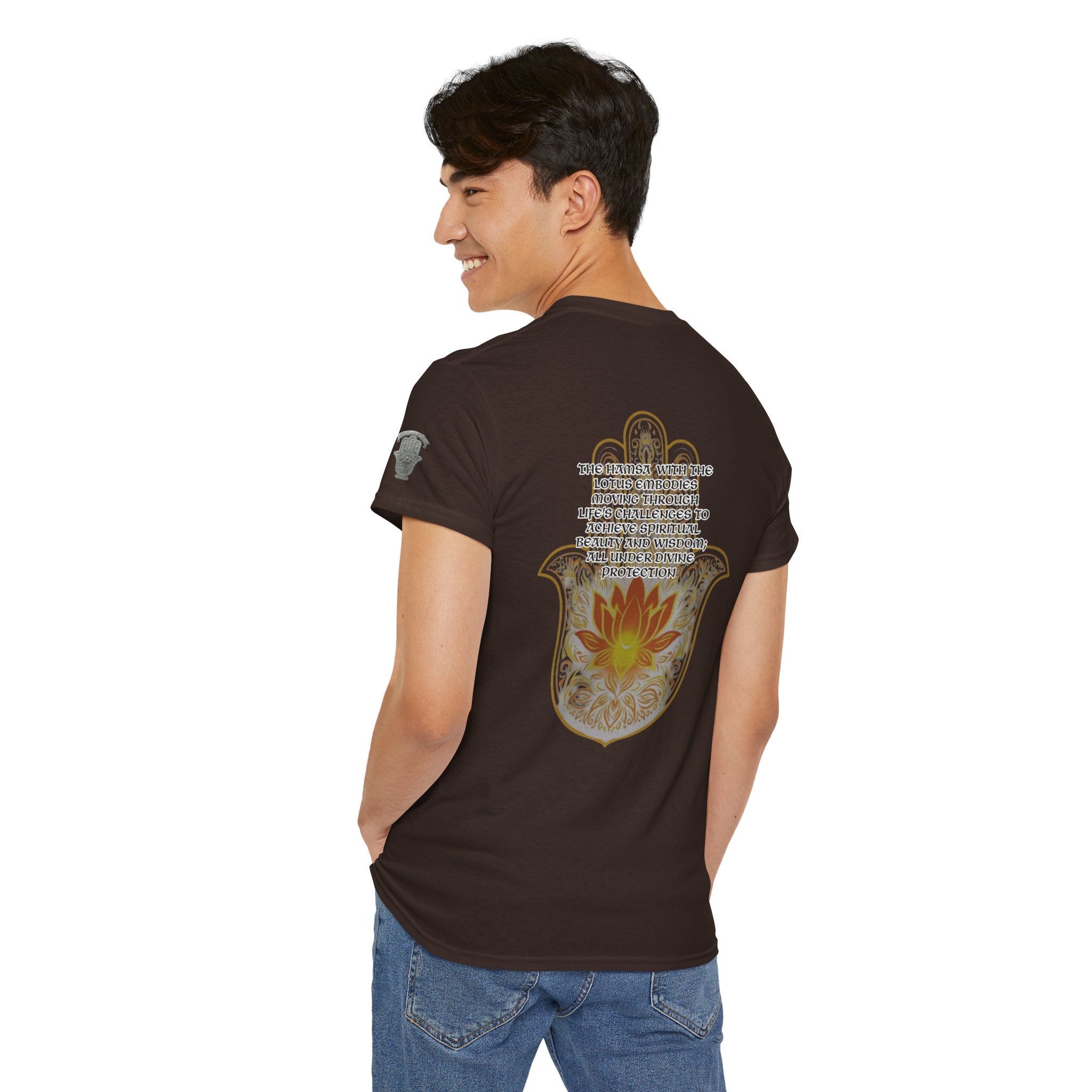 Hamsa Lotus T-Shirt — Spiritual Protection T-Shirt with Lotus and Hamsa Design