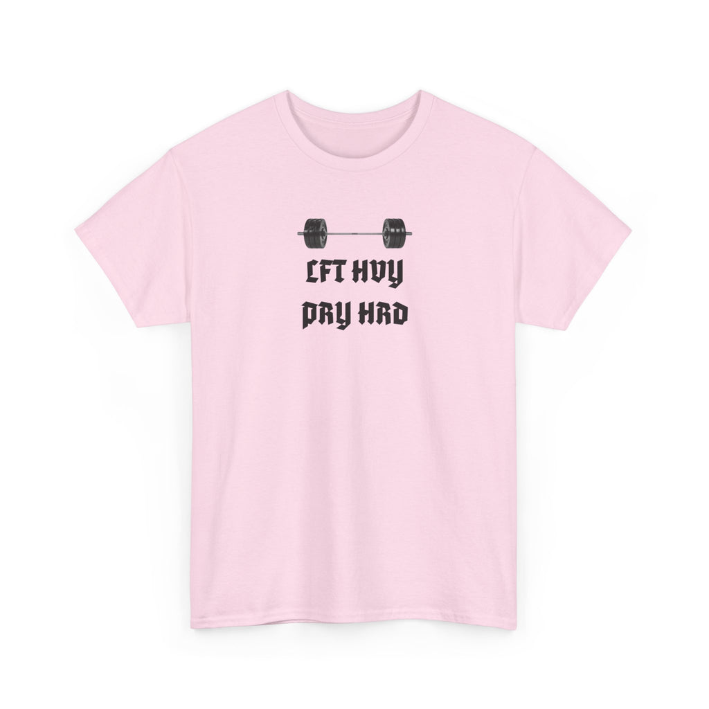 Gym Tee — "Lift Heavy, Pray Hard" Barbell Workout T-Shirt