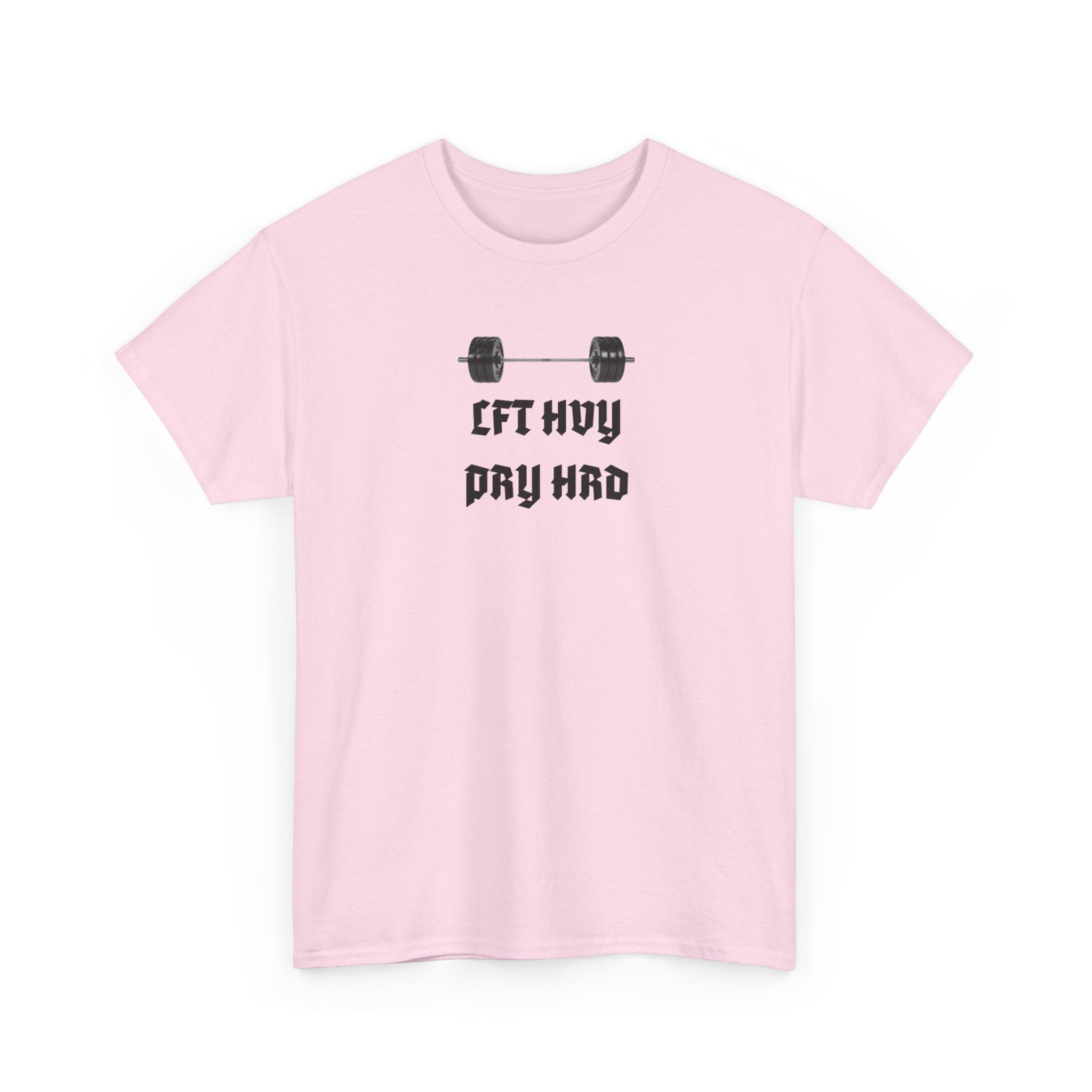 Gym Tee — "Lift Heavy, Pray Hard" Barbell Workout T-Shirt