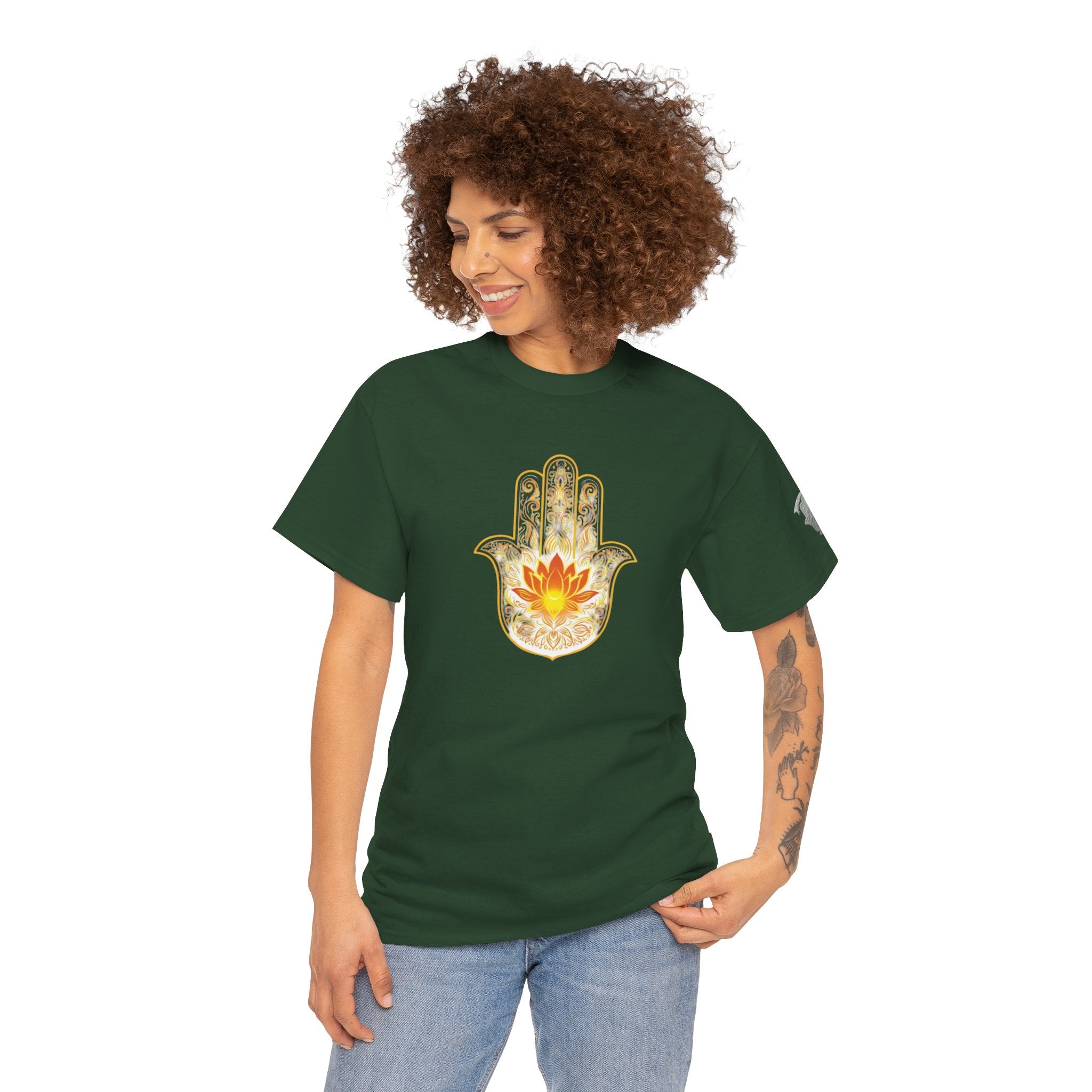 Hamsa Lotus T-Shirt — Spiritual Protection T-Shirt with Lotus and Hamsa Design