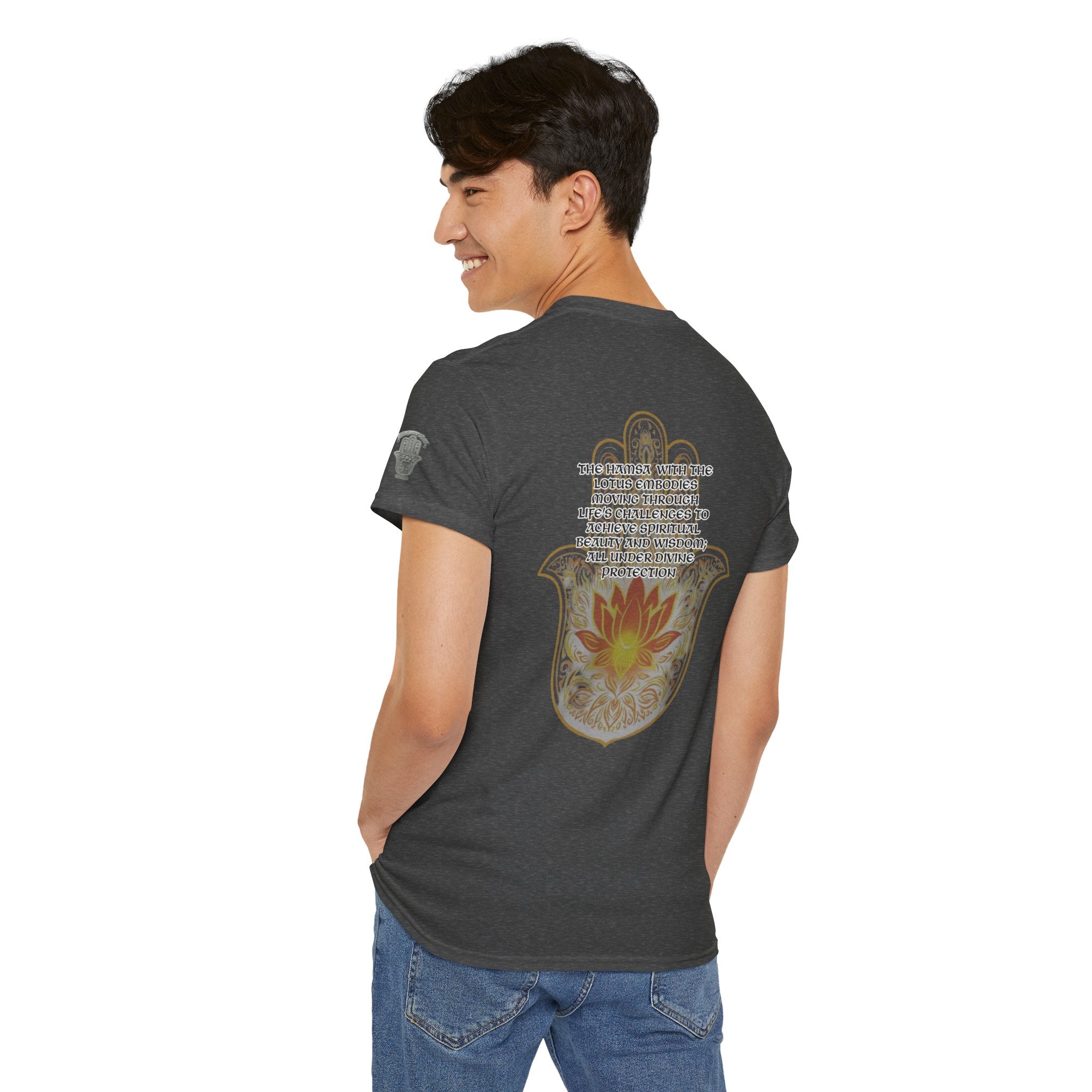 Hamsa Lotus T-Shirt — Spiritual Protection T-Shirt with Lotus and Hamsa Design