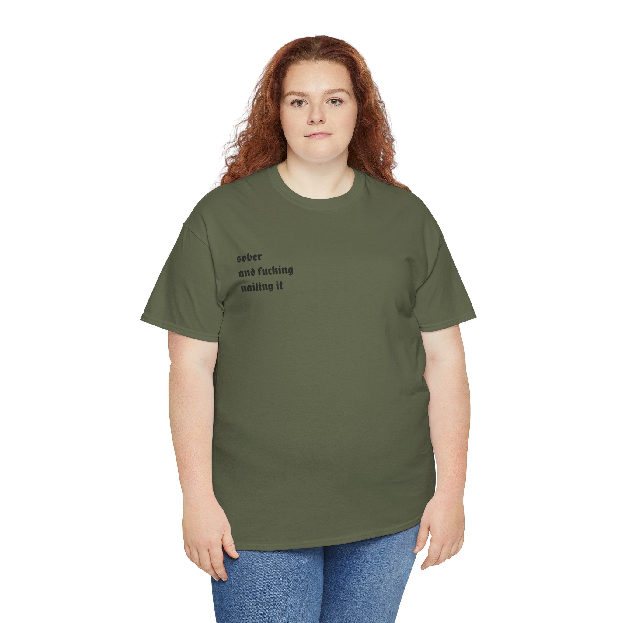 "Sober and F***ing Nailing It" Minimalist Recovery T-Shirt
