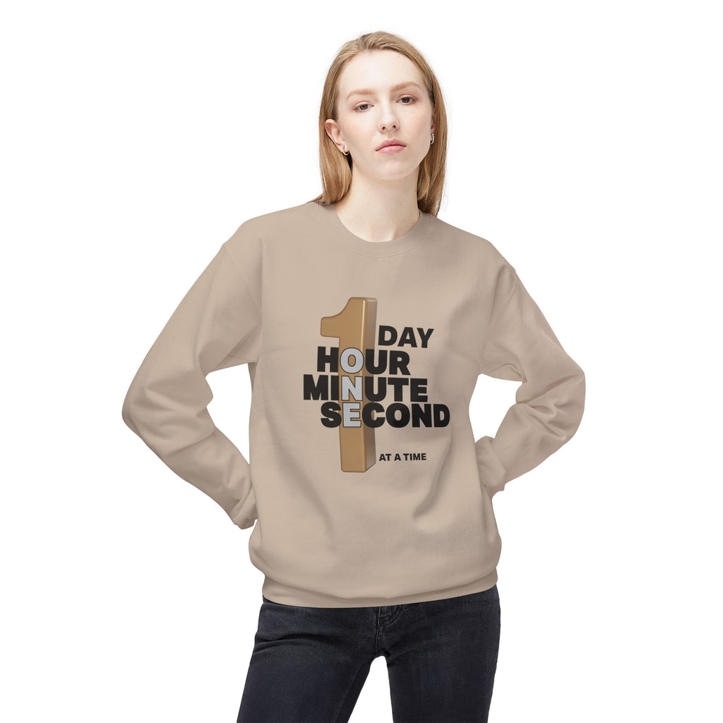 One Day, One Hour, One Minute, One Second Crewneck Sweatshirt – Inspirational Time-At-A-Time Graphic