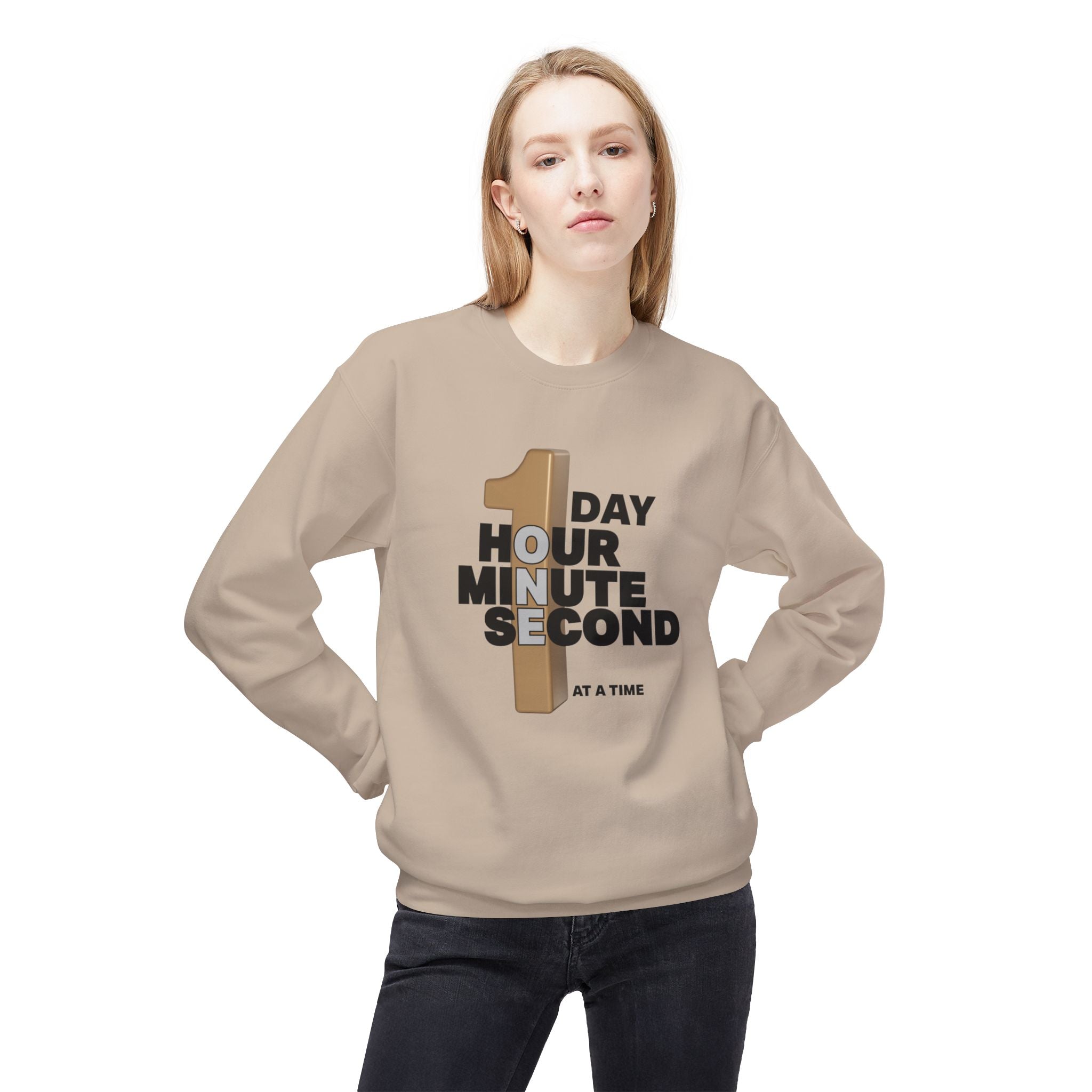 One Day, One Hour, One Minute, One Second Crewneck Sweatshirt – Inspirational Time-At-A-Time Graphic