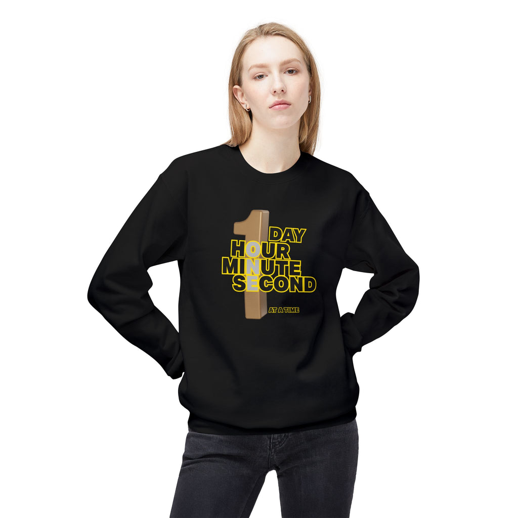 One Day, One Hour, One Minute, One Second Crewneck Sweatshirt – Inspirational Time-At-A-Time Graphic
