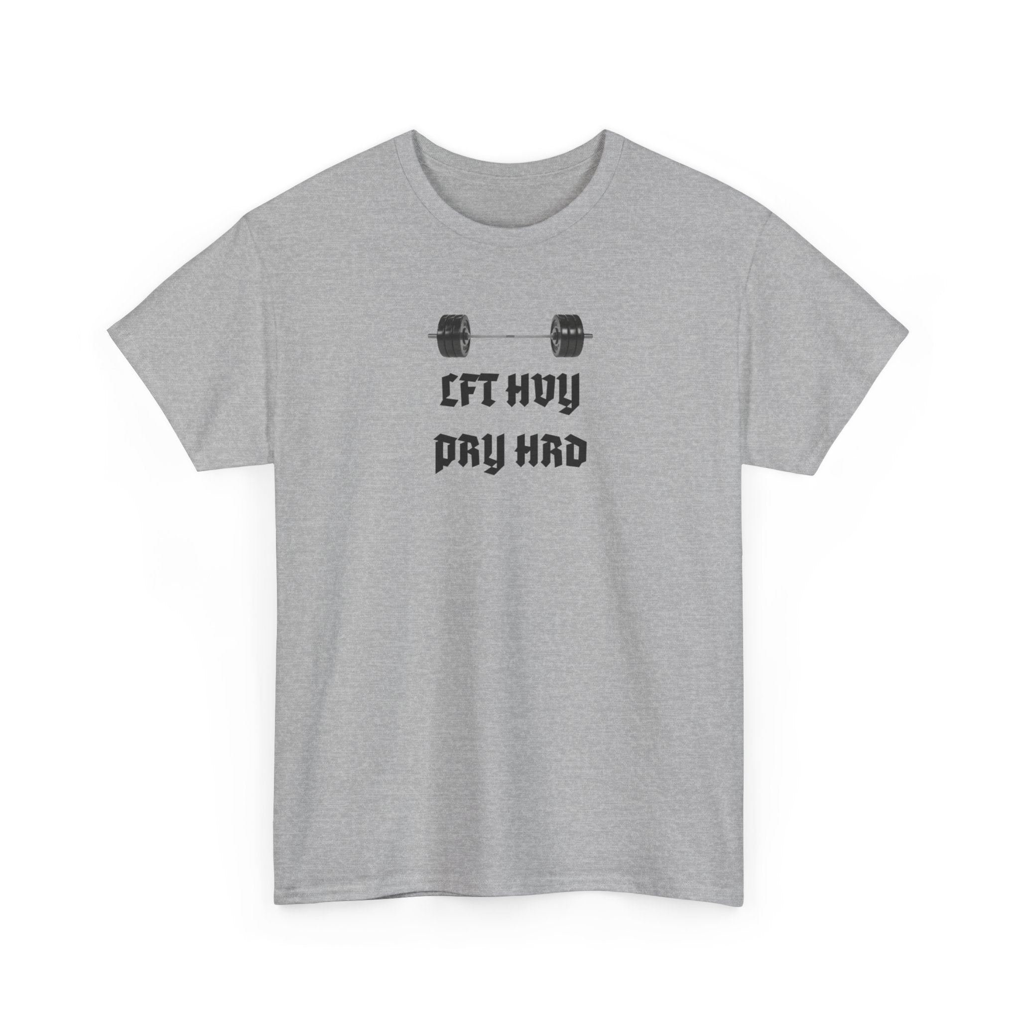 Gym Tee — "Lift Heavy, Pray Hard" Barbell Workout T-Shirt