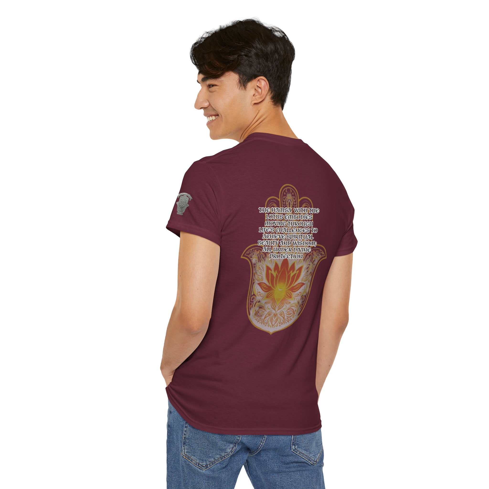 Hamsa Lotus T-Shirt — Spiritual Protection T-Shirt with Lotus and Hamsa Design
