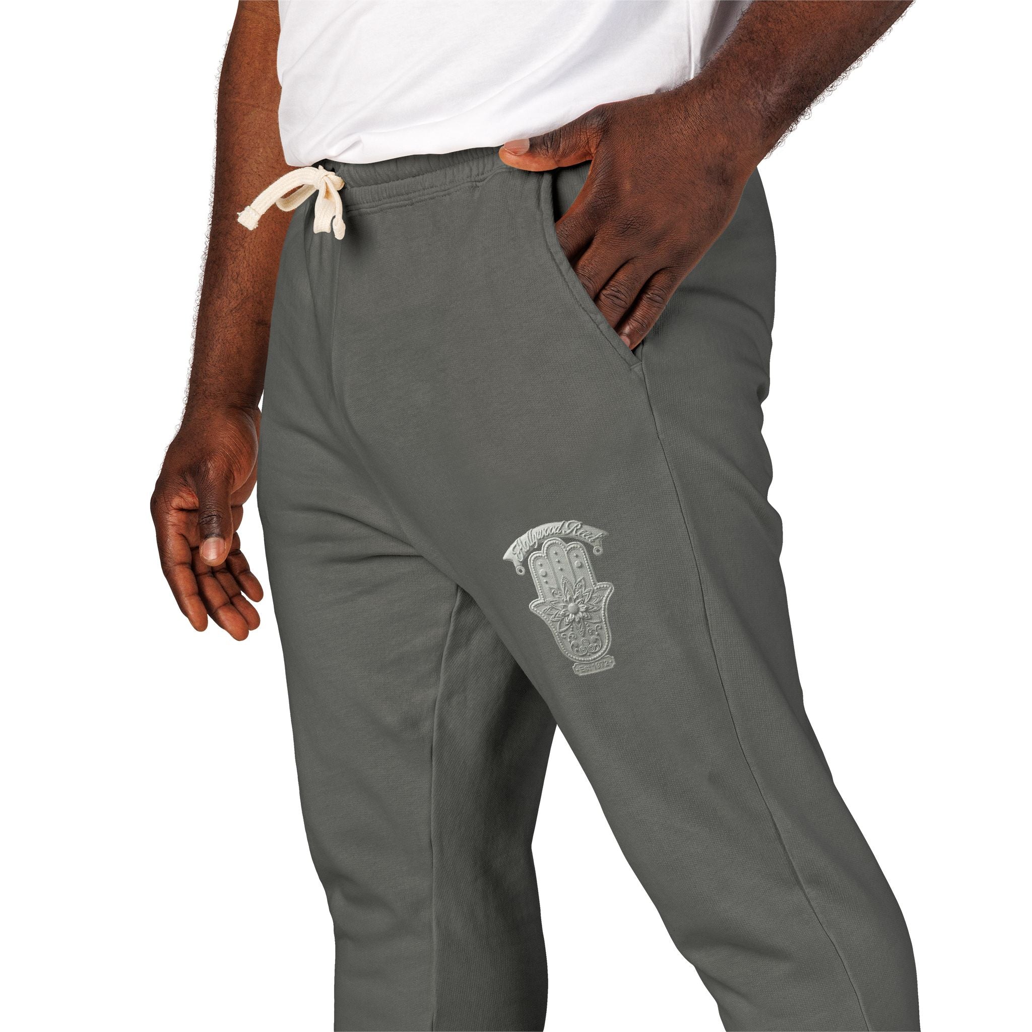Fleece Sweatpants — Olive Relaxed Joggers with Chest Graphic