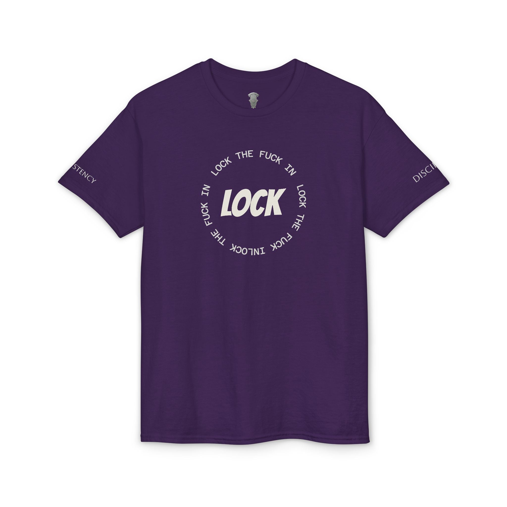 LOCK THE FUCK IN Graphic T‑Shirt — Bold Pink Logo Circle Design