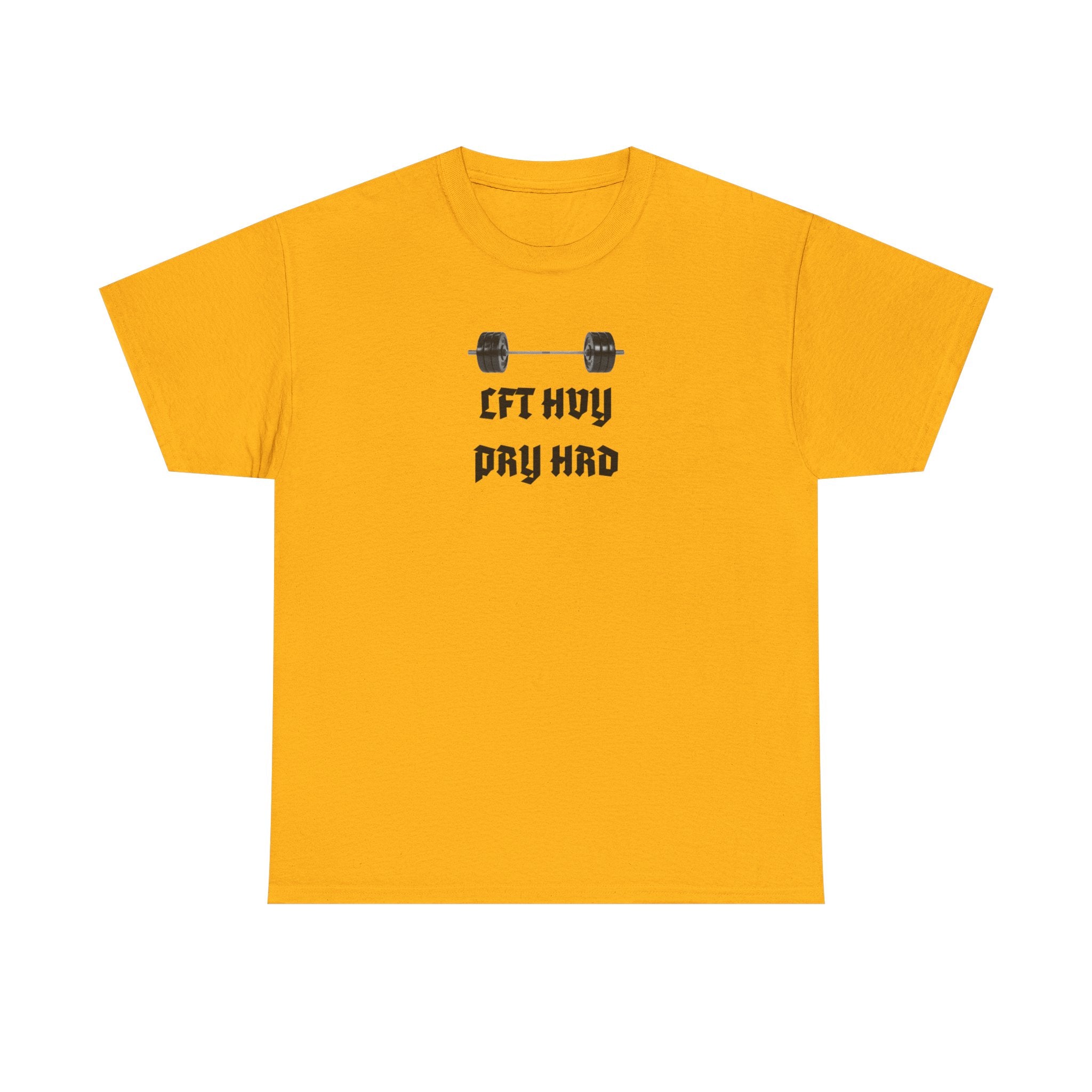 Gym Tee — "Lift Heavy, Pray Hard" Barbell Workout T-Shirt