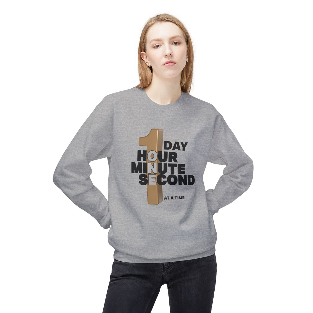 One Day, One Hour, One Minute, One Second Crewneck Sweatshirt – Inspirational Time-At-A-Time Graphic