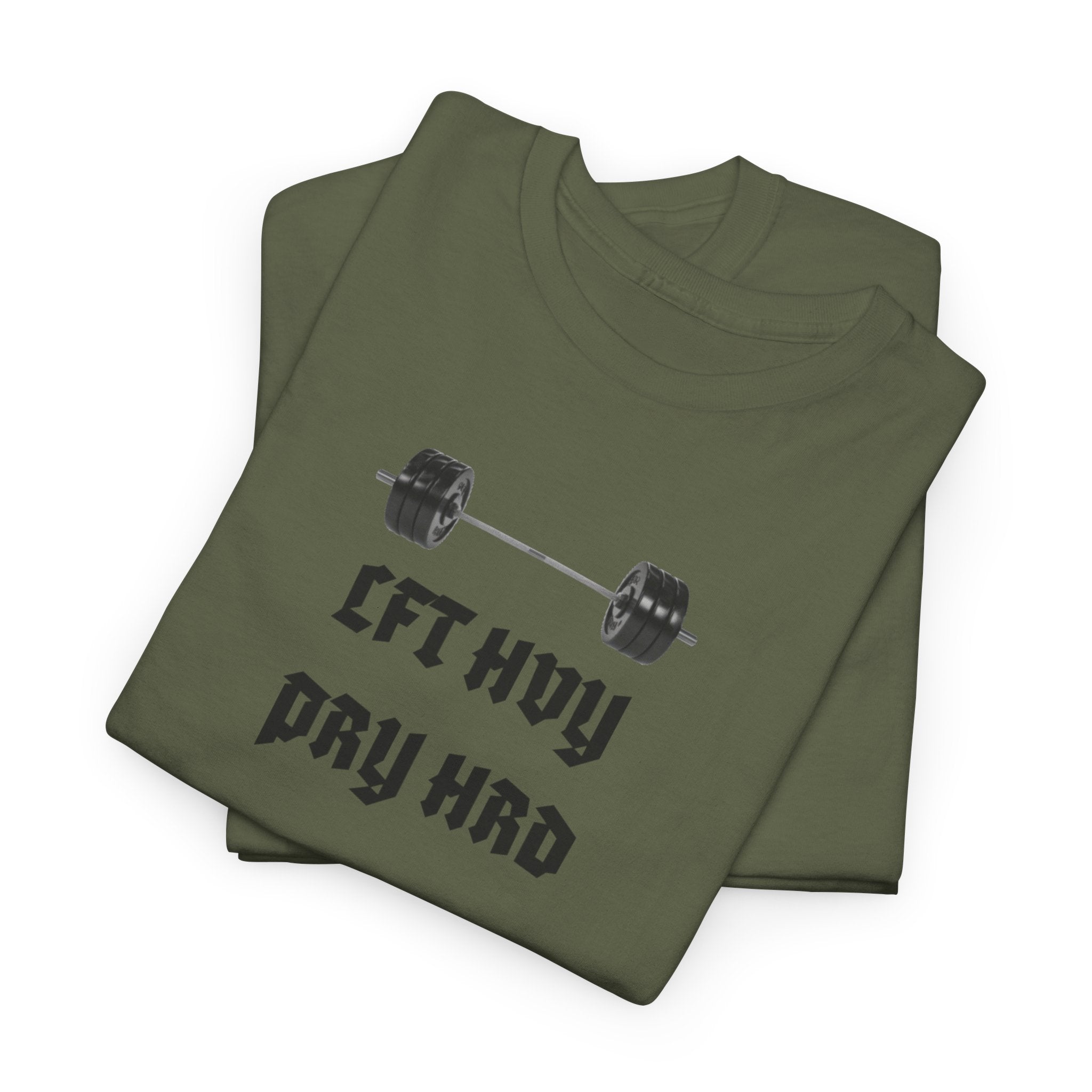 Gym Tee — "Lift Heavy, Pray Hard" Barbell Workout T-Shirt