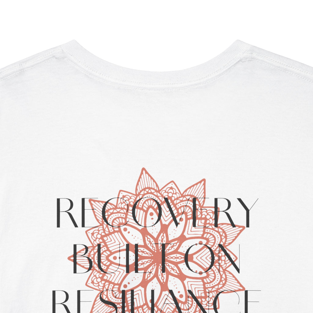 Recovery Built on Resilience Tee — Minimal Lotus Graphic Motivational T‑Shirt