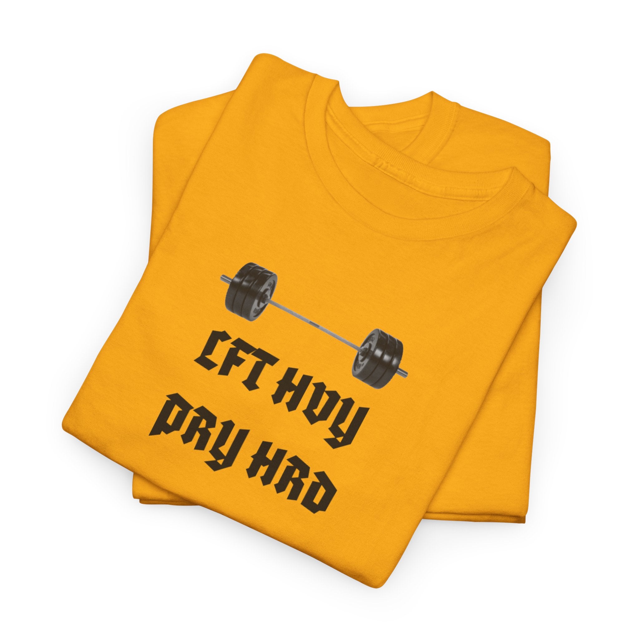 Gym Tee — "Lift Heavy, Pray Hard" Barbell Workout T-Shirt