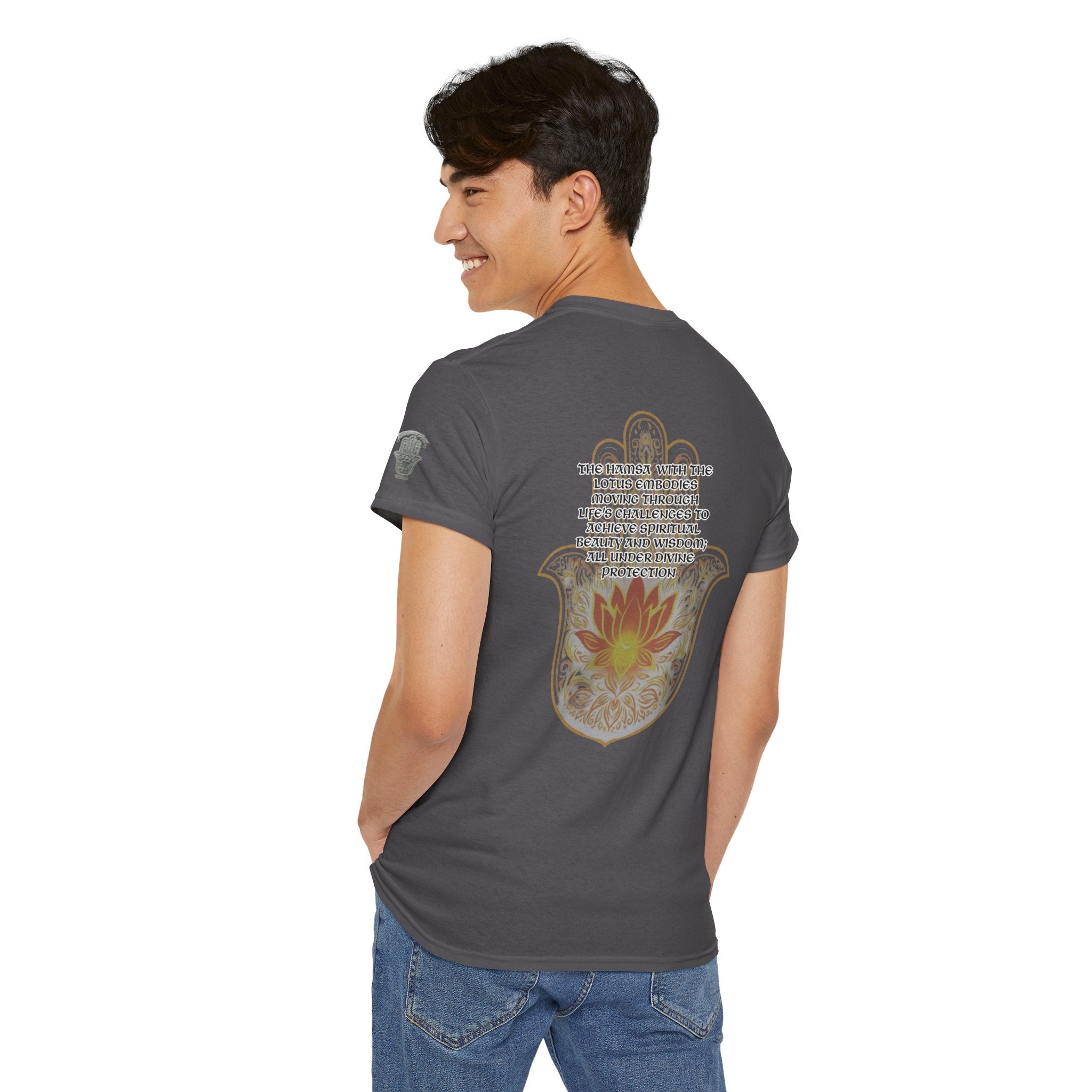 Hamsa Lotus T-Shirt — Spiritual Protection T-Shirt with Lotus and Hamsa Design