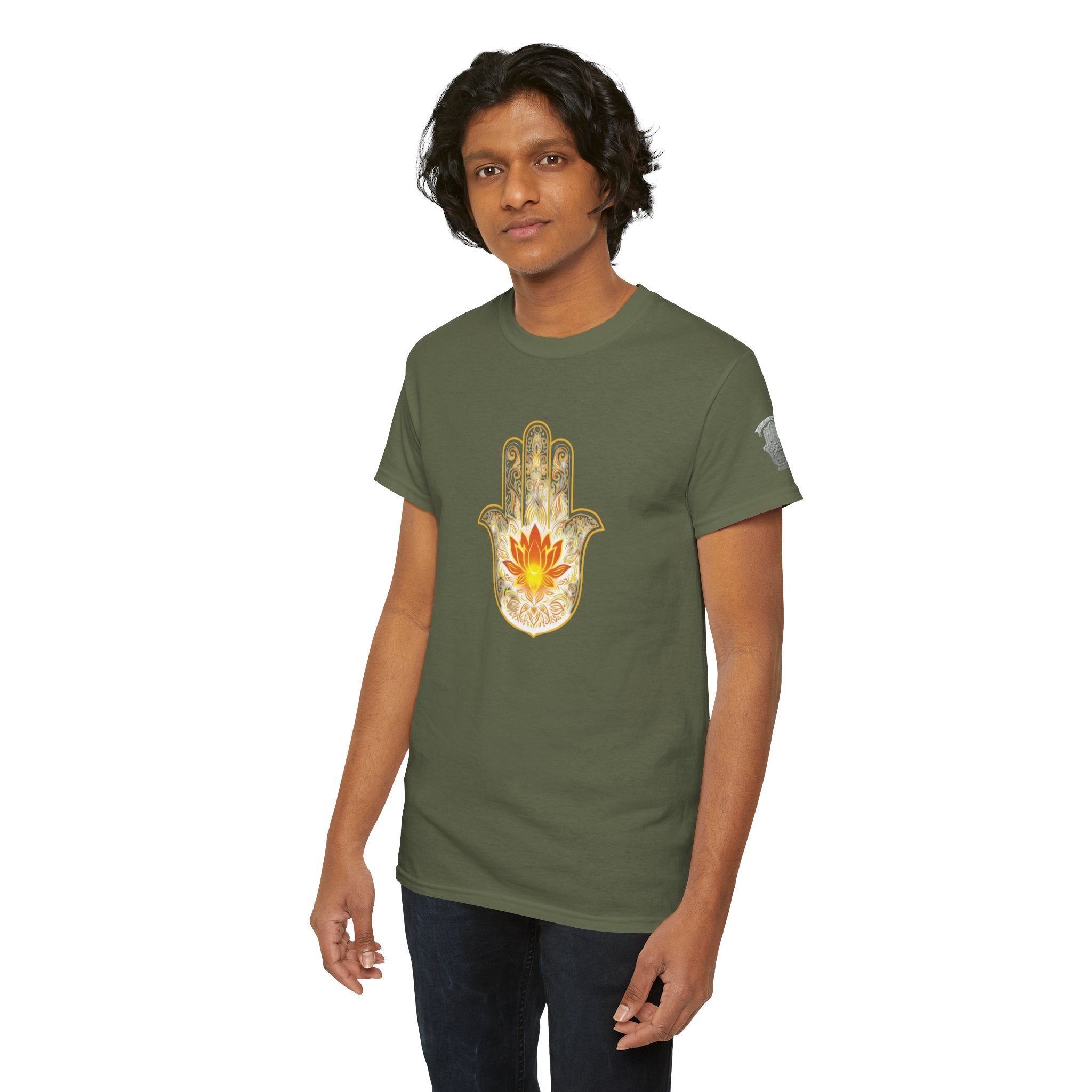 Hamsa Lotus T-Shirt — Spiritual Protection T-Shirt with Lotus and Hamsa Design